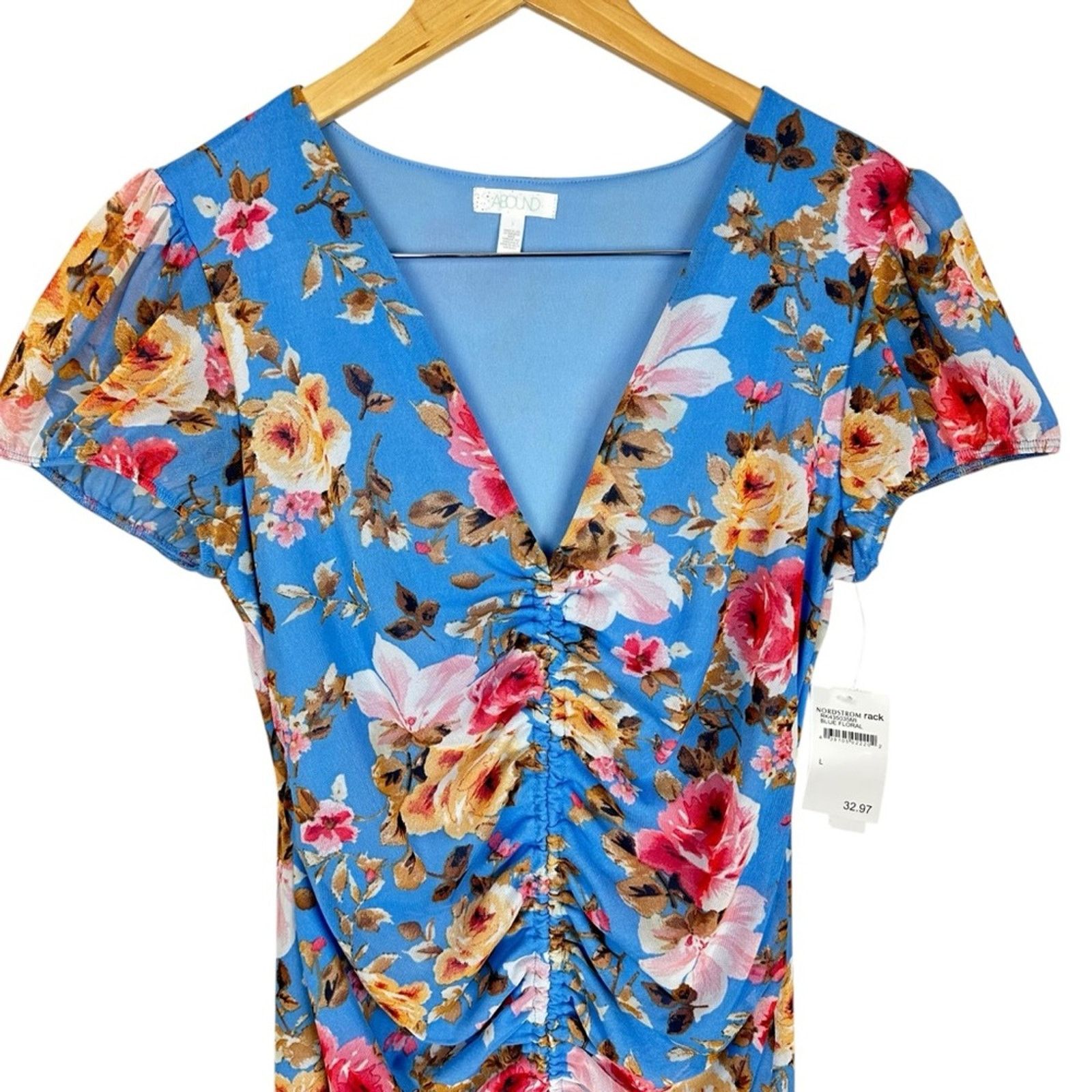 Nordstrom NWT Abound Blue Rose Floral Ruched Bodycon Dress Size Large Size L / US 10 / IT 46 - 2 Thumbnail