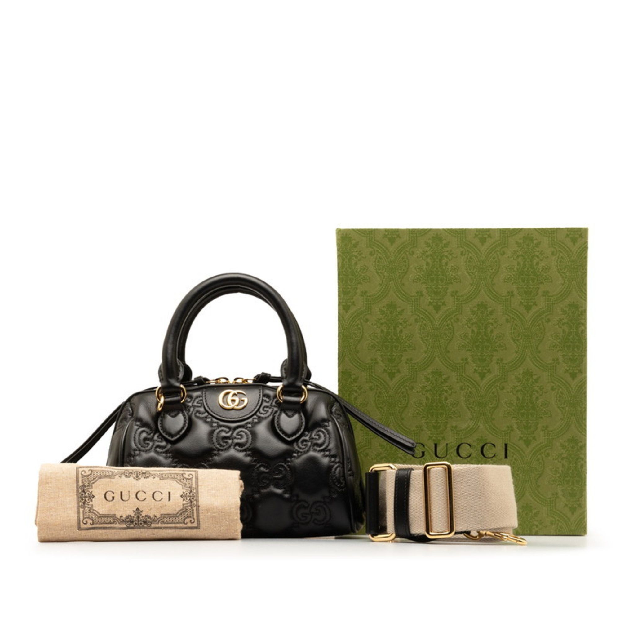 image of Gucci GG Matelasse Quilted Medium Handbag Shoulder Bag 702251 Black Leather Women's Gucci