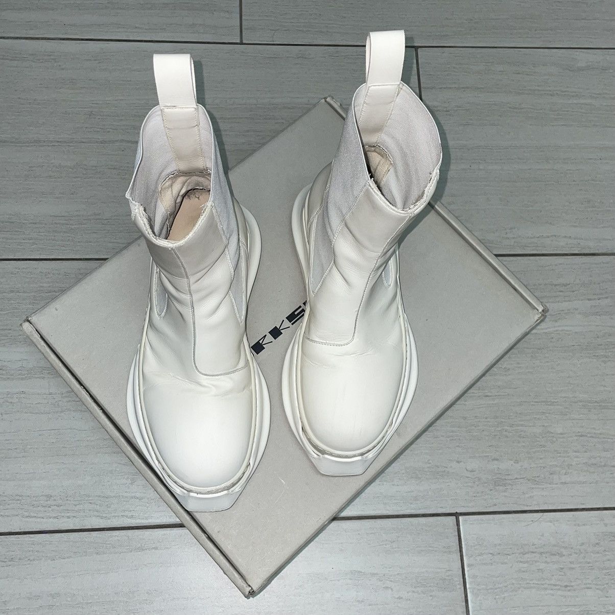 image of Rick Owens Beetle Abstract Boots Size 39 in White Milk, Men's