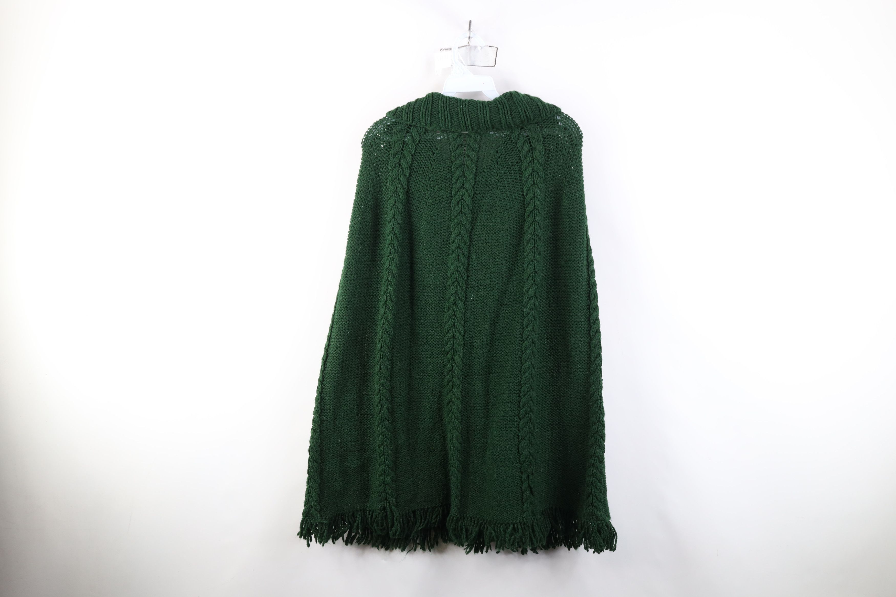 Vintage Vintage 50s 60s Boho Chic Cable Fringed Sweater Cape Green Size ONE SIZE - 11 Thumbnail