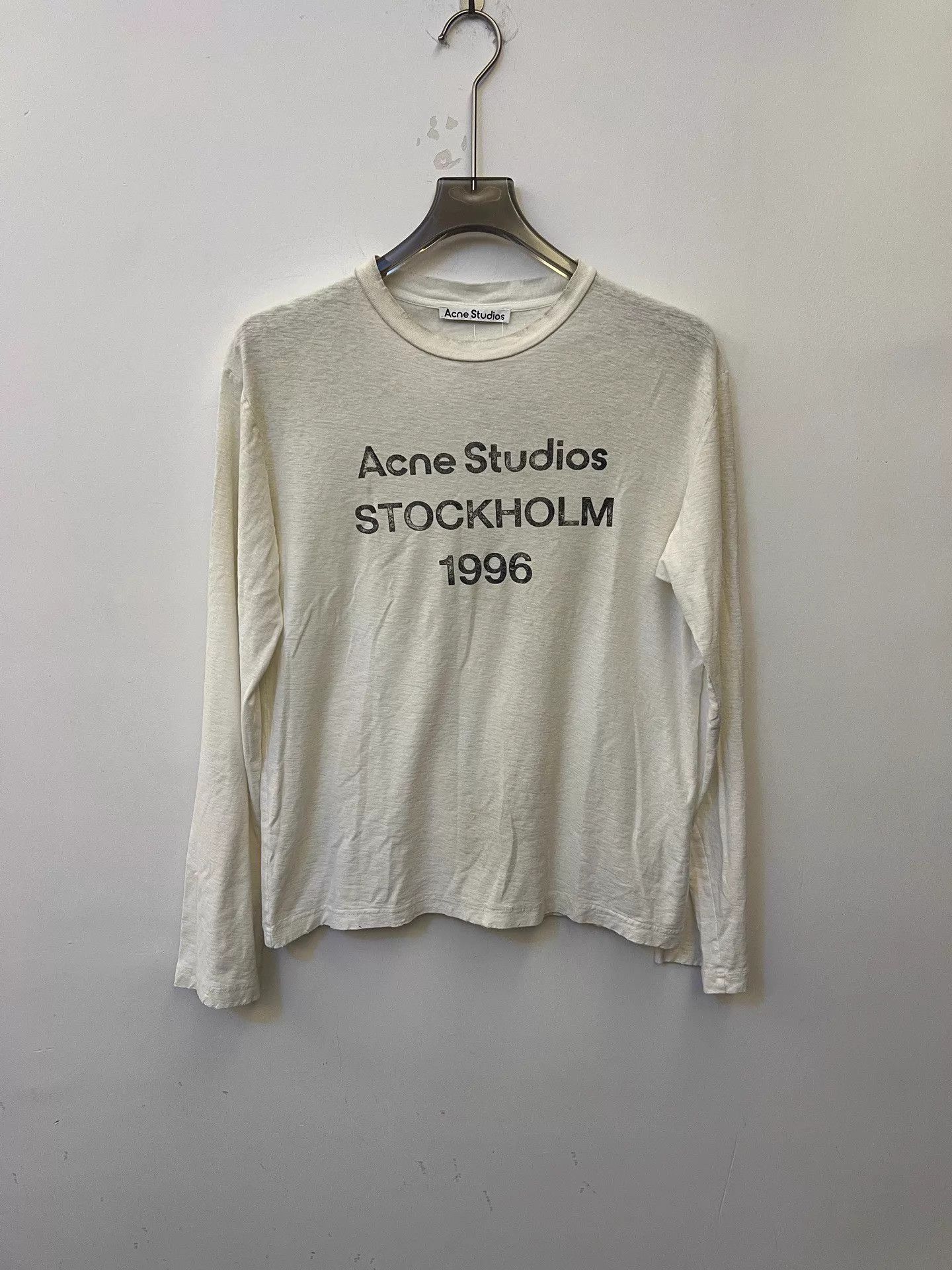 Acne Studios Acne 1996 Classic Logo Distressed White LS Tee XXS Size XXS / US 00 / IT 34 - 1 Thumbnail