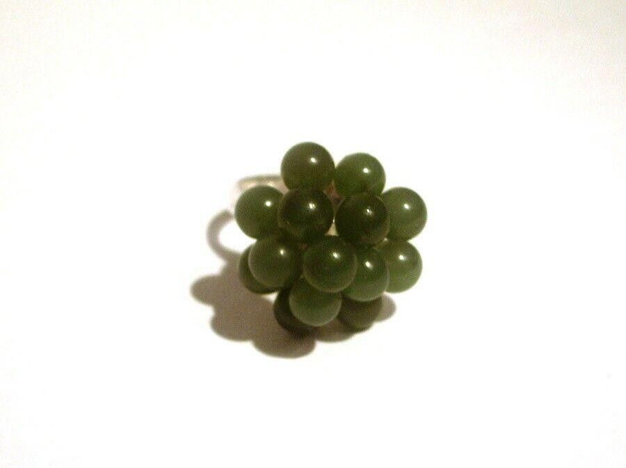 Designer Grape Cluster Cocktail Ring Sterling Green Jade Bead Size ONE SIZE - 1 Thumbnail