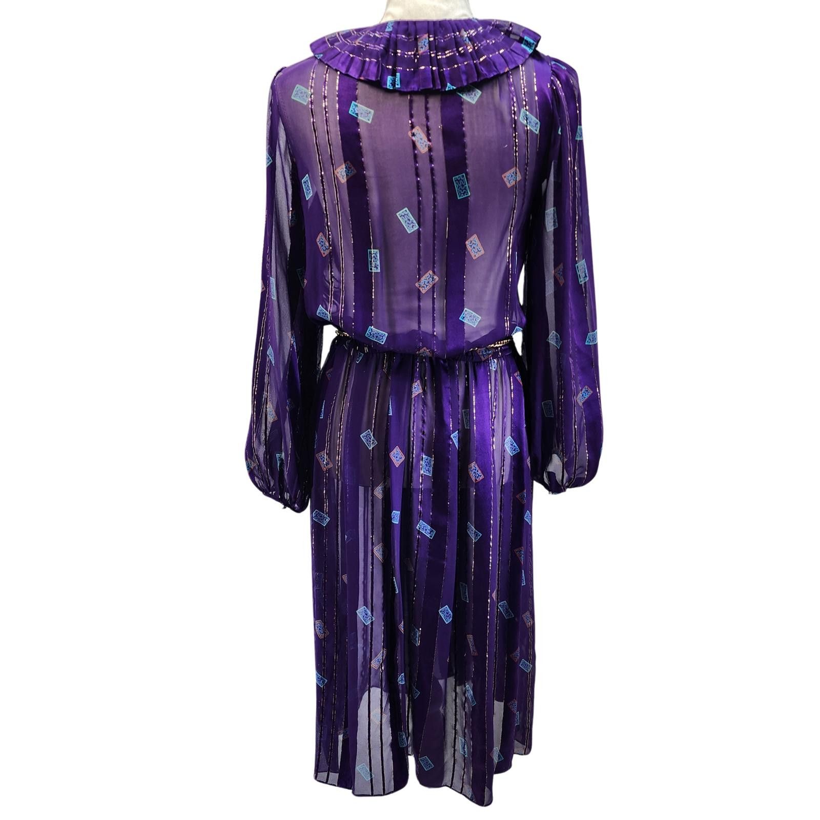 Designer Zandra Rhodes for Jack MulQueen. Vintage, 100% Silk Dress. 6 Size M / US 6-8 / IT 42-44 - 4 Thumbnail