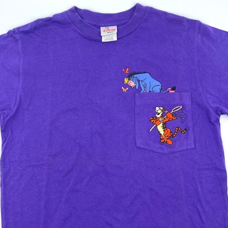 Disney VINTAGE Disney T-Shirt Pocket 90s Winnie The Pooh Tigger Eeyore NOS S Men Purple Cotton Embroidered 80s 90s Mickey Fans Size US S / EU 44-46 / 1 - 4 Thumbnail