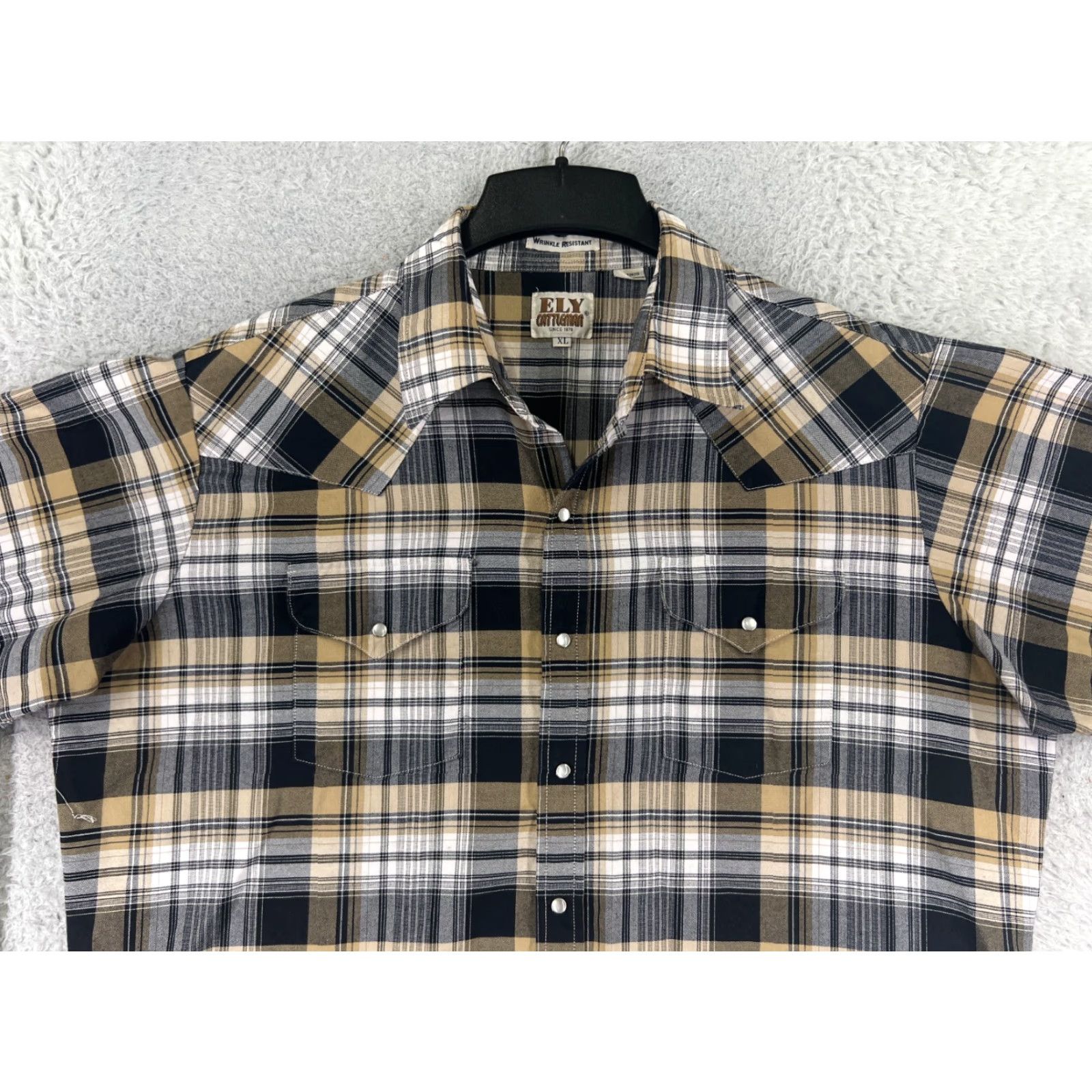Vintage Ely Cattleman Shirt Mens XL Black Beige Plaid Pearl Snap Western Cotton Button-Up Cowboy Size US XL / EU 56 / 4 - 7 Thumbnail