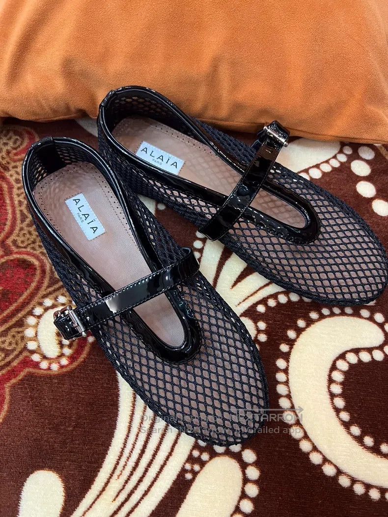 Alaia Alaia Black Net Women's Mary Jane Flat Ballet Dance Shoes Size US 7.5 / IT 37.5 - 3 Thumbnail