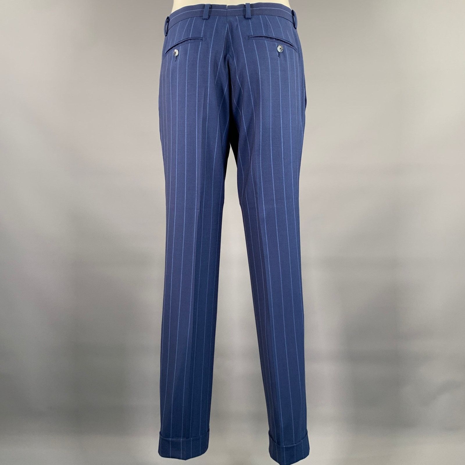 Other ATELIER MUNRO Size 38 Blue Stripe Wool Peak Lapel Suit Size 38R - 6 Thumbnail