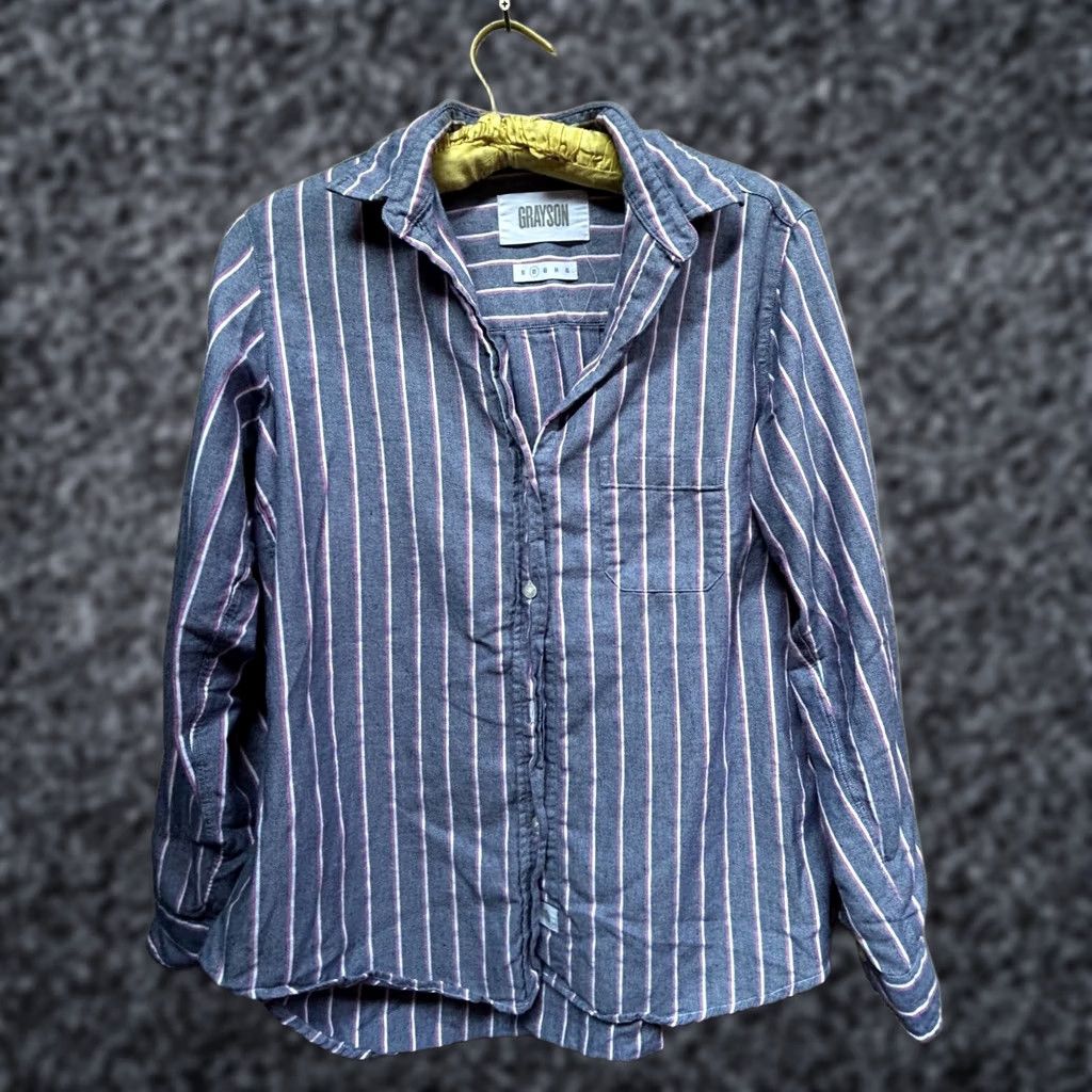 Vintage Grayson Button Front Shirt Cotton Long Sleeve Top Striped Blue Size 2 Size XS / US 0-2 / IT 36-38 - 1 Thumbnail