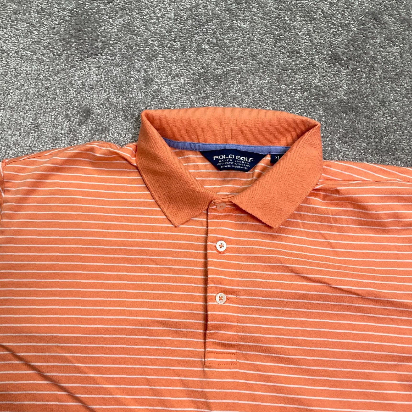 Ralph Lauren Ralph Lauren Polo Golf Shirt Mens XL Orange Striped Short Sleeve Cotton Outdoor Size US XL / EU 56 / 4 - 3 Thumbnail