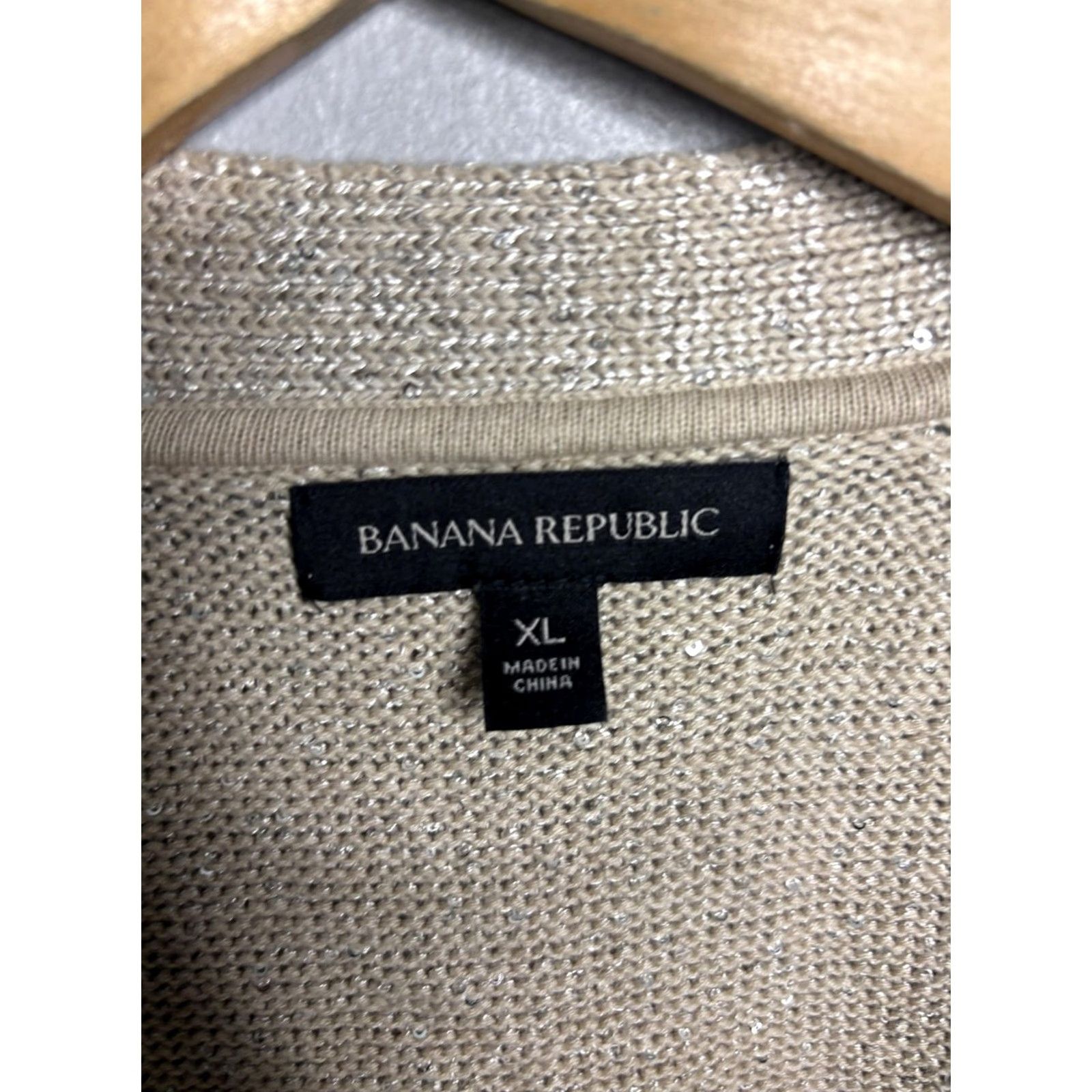 Banana Republic VINTAGE Banana Republic Cardigan Womens XL Beige Open Sequin Knit Long Sleeve Size XL / US 12-14 / IT 48-50 - 3 Thumbnail
