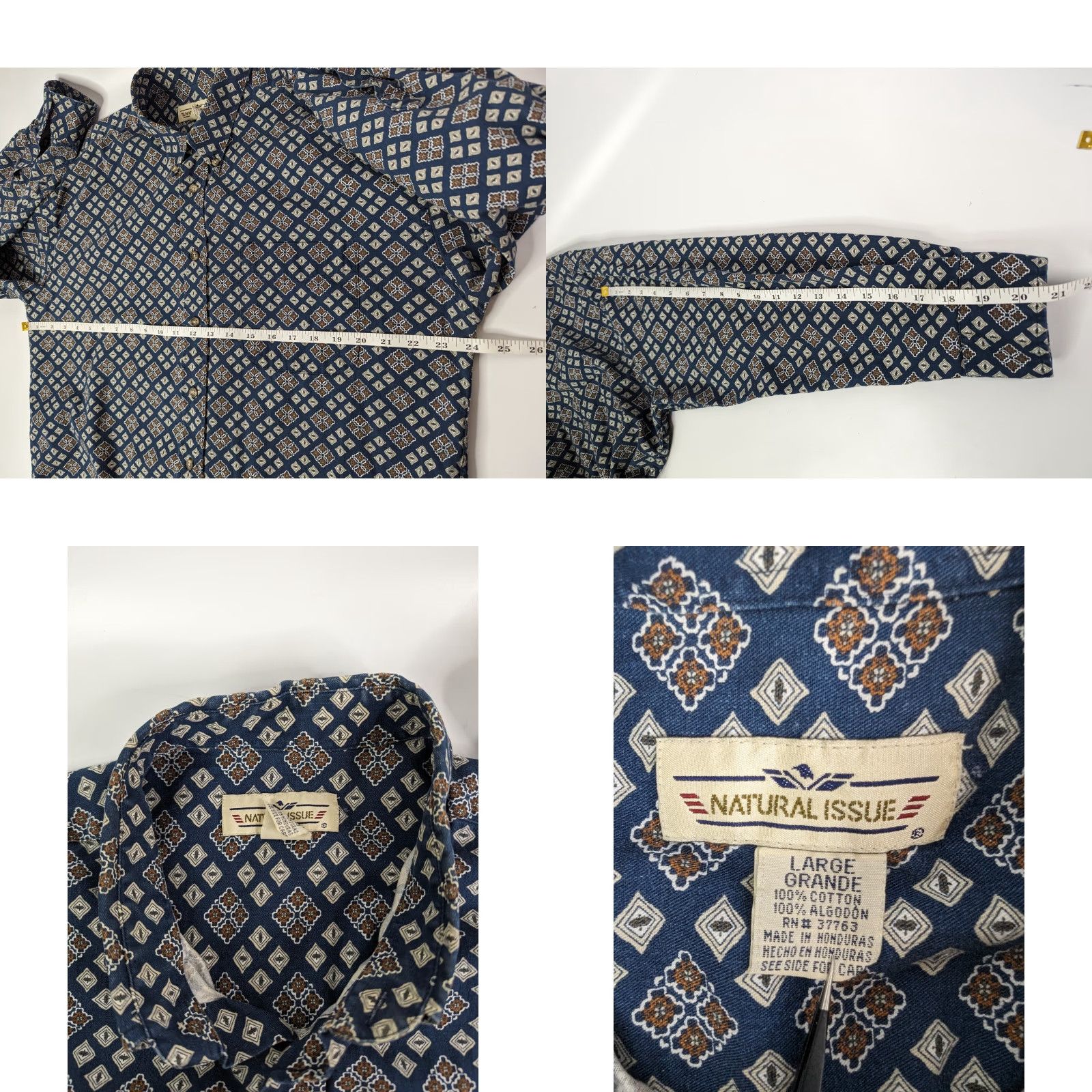 Vintage Natural Issue Button-Up Shirt Men L Blue Geometric Long Sleeve Casual Shirt Size US L / EU 52-54 / 3 - 8 Thumbnail