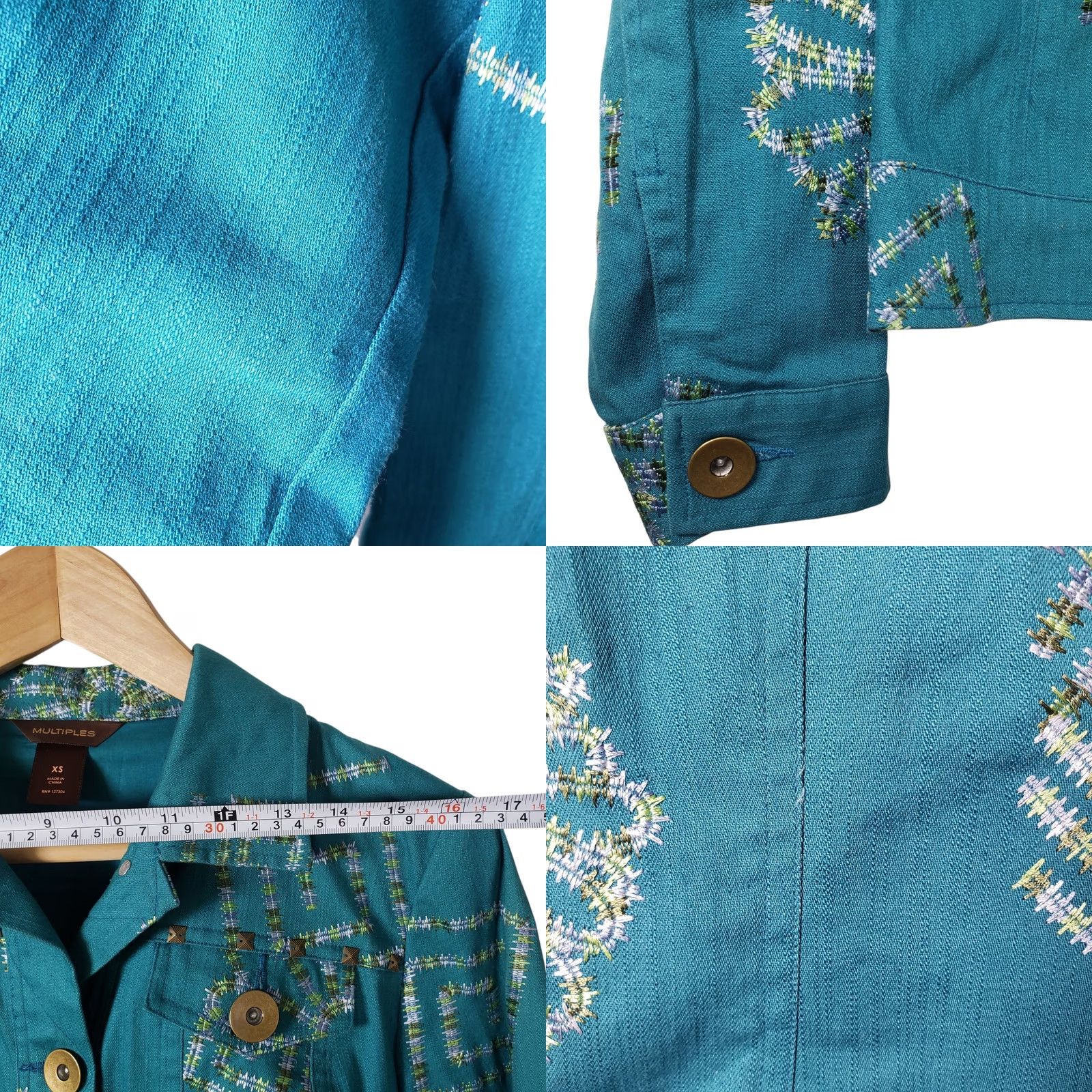 Vintage Multiples Embroidered Denim Jacket XS Turquoise Blue Size XS / US 0-2 / IT 36-38 - 8 Thumbnail