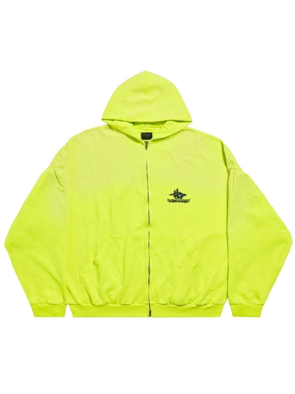 Balenciaga o1srvl11e0225 Round Zip-up Hoodie in Fluo Yellow/Black Size US M / EU 48-50 / 2 - 1 Thumbnail