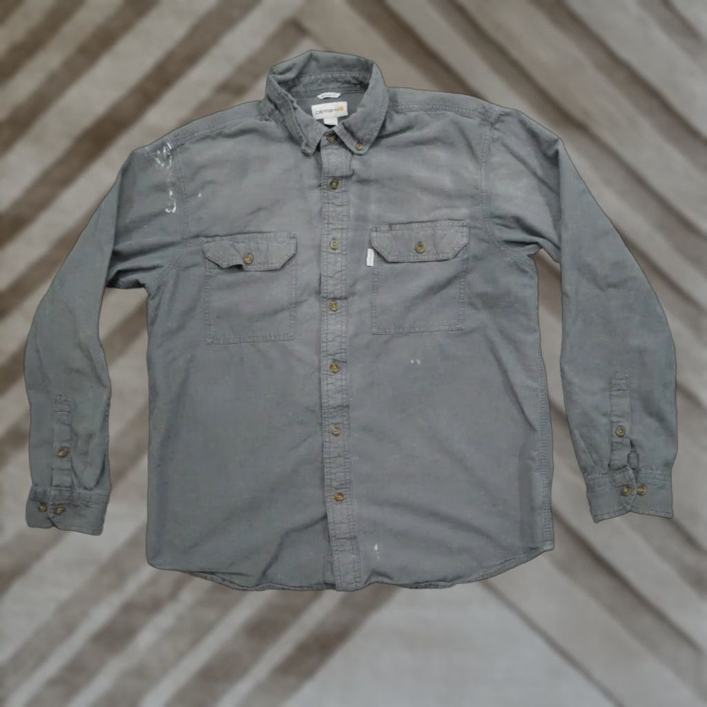 Carhartt VINTAGE Carhartt Shirt Mens Large Grey Button Up Distressed Faded Workwear Size US L / EU 52-54 / 3 - 1 Thumbnail