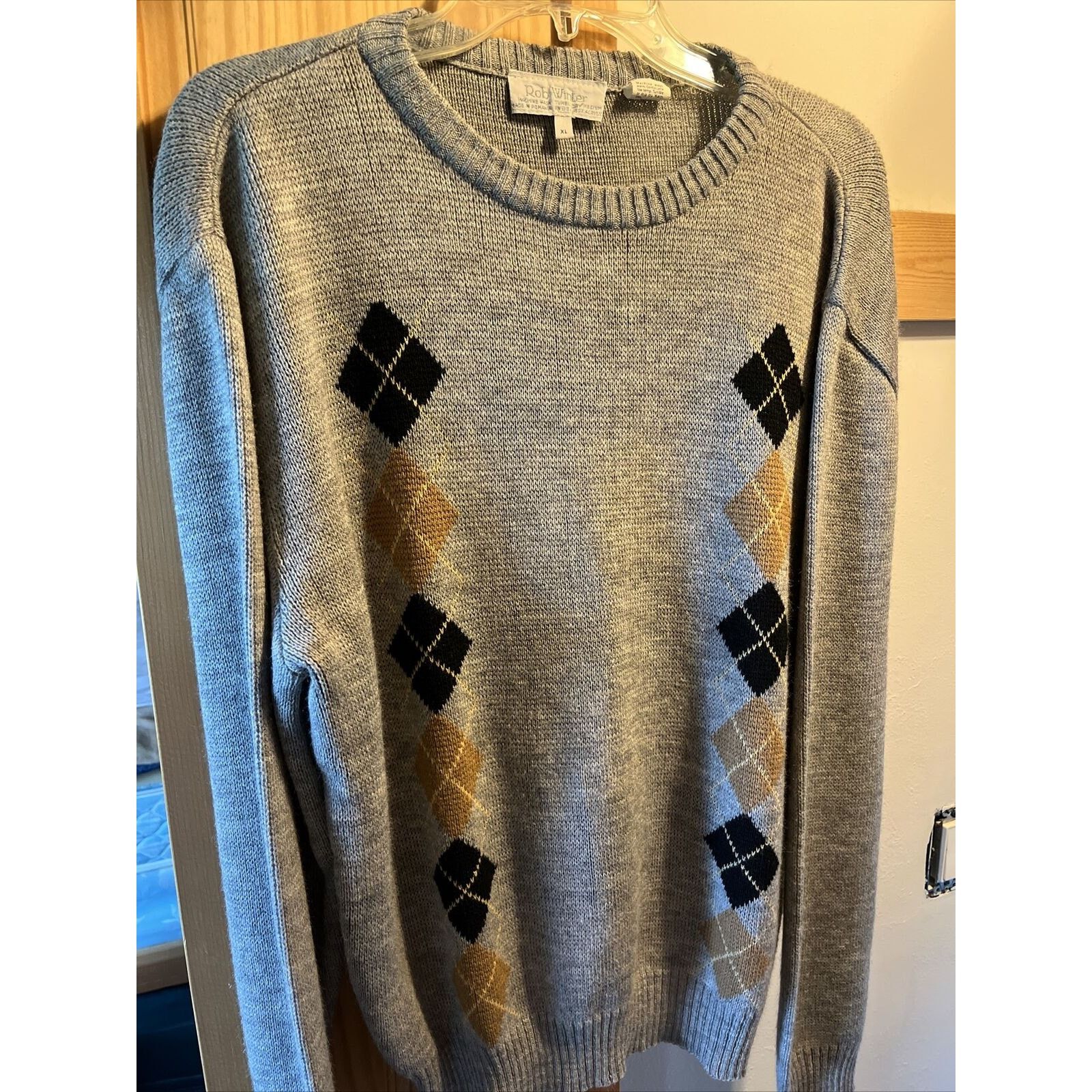 Other Rob Winter Size XL Sweater Gray Argyle Mens Acrylic Pullover Size US XL / EU 56 / 4 - 2 Thumbnail