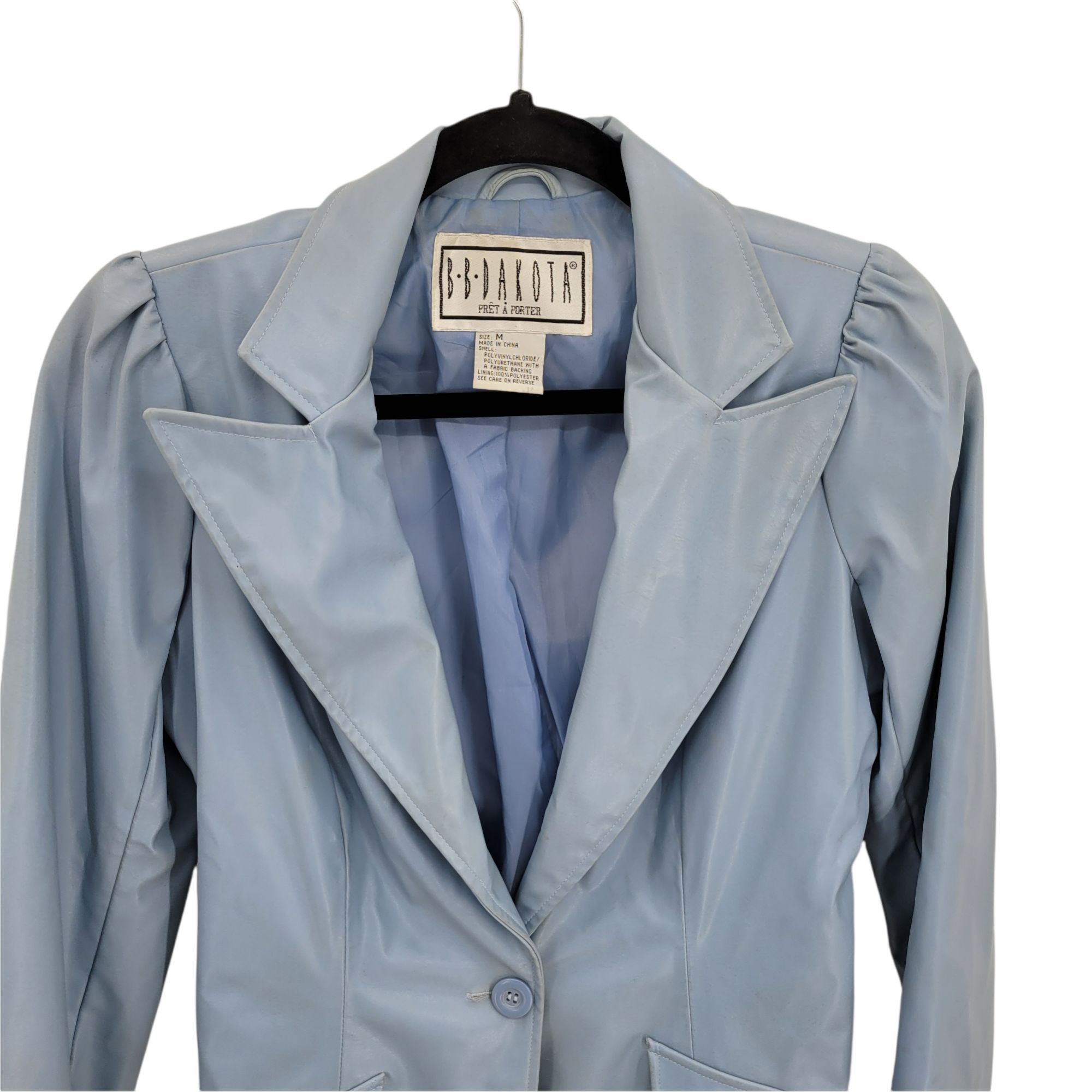 Vintage Vtg 80s Robin Egg Blue Faux Leather Blazer Jacket Sz M Puff Size M / US 6-8 / IT 42-44 - 4 Thumbnail
