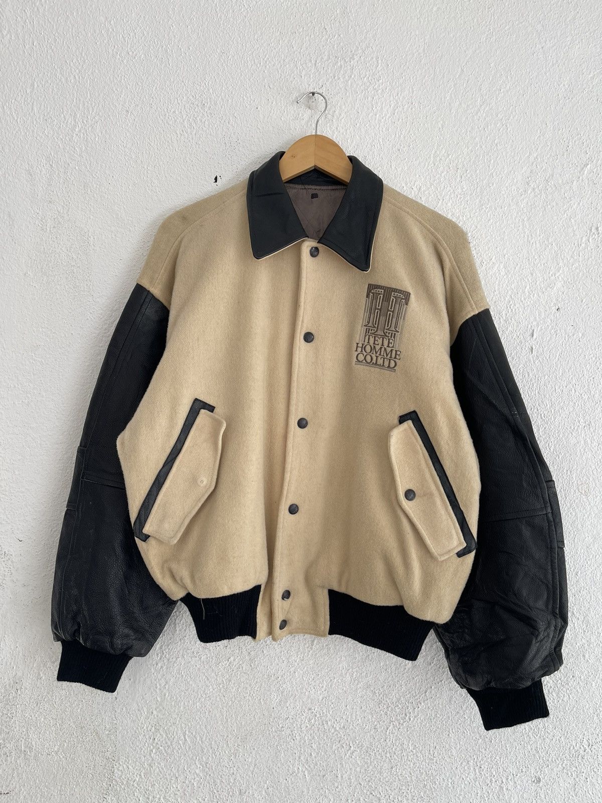 Issey Miyake × Japanese Brand × Tete Homme Tete Homme Katoh Kazutaka Wool/Leather Varsity Jacket Size US XL / EU 56 / 4 - 1 Thumbnail