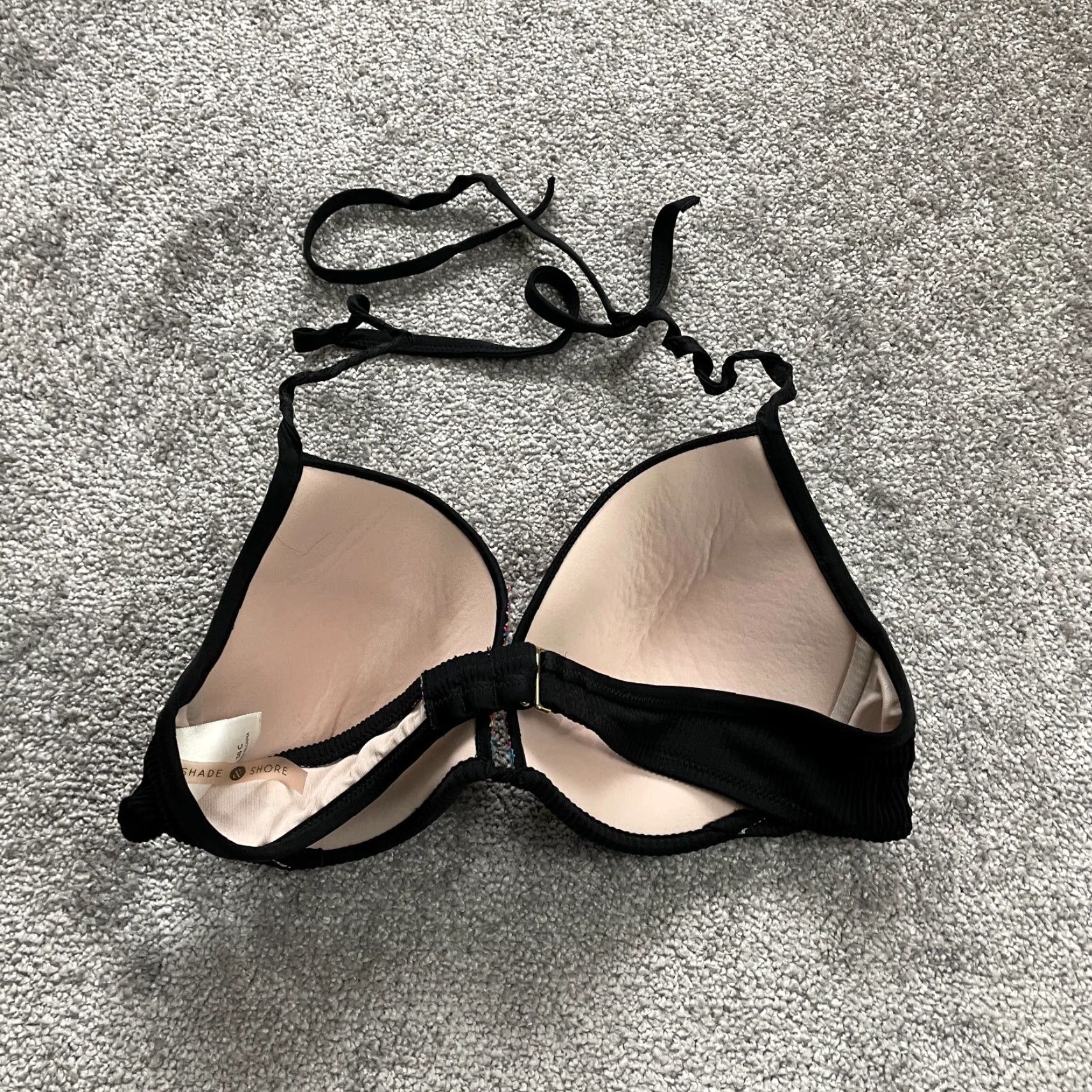Vintage VINTAGE Shade & Shore Bikini Top Womens 38C Black Geometric Underwired Push Up Spaghetti Beach Size XS / US 0-2 / IT 36-38 - 2 Thumbnail