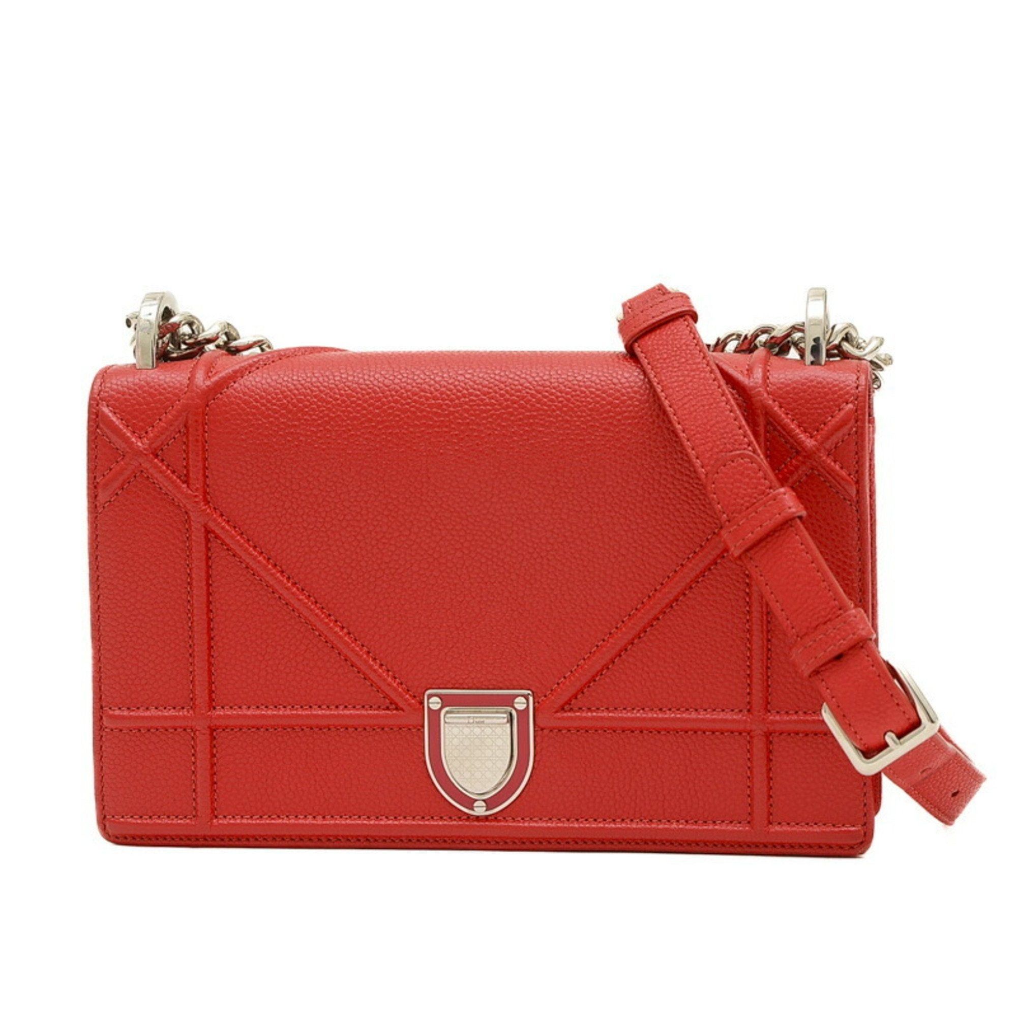 image of Christian Dior Dior Diorama Chain Shoulder Bag Leather Red, Women's