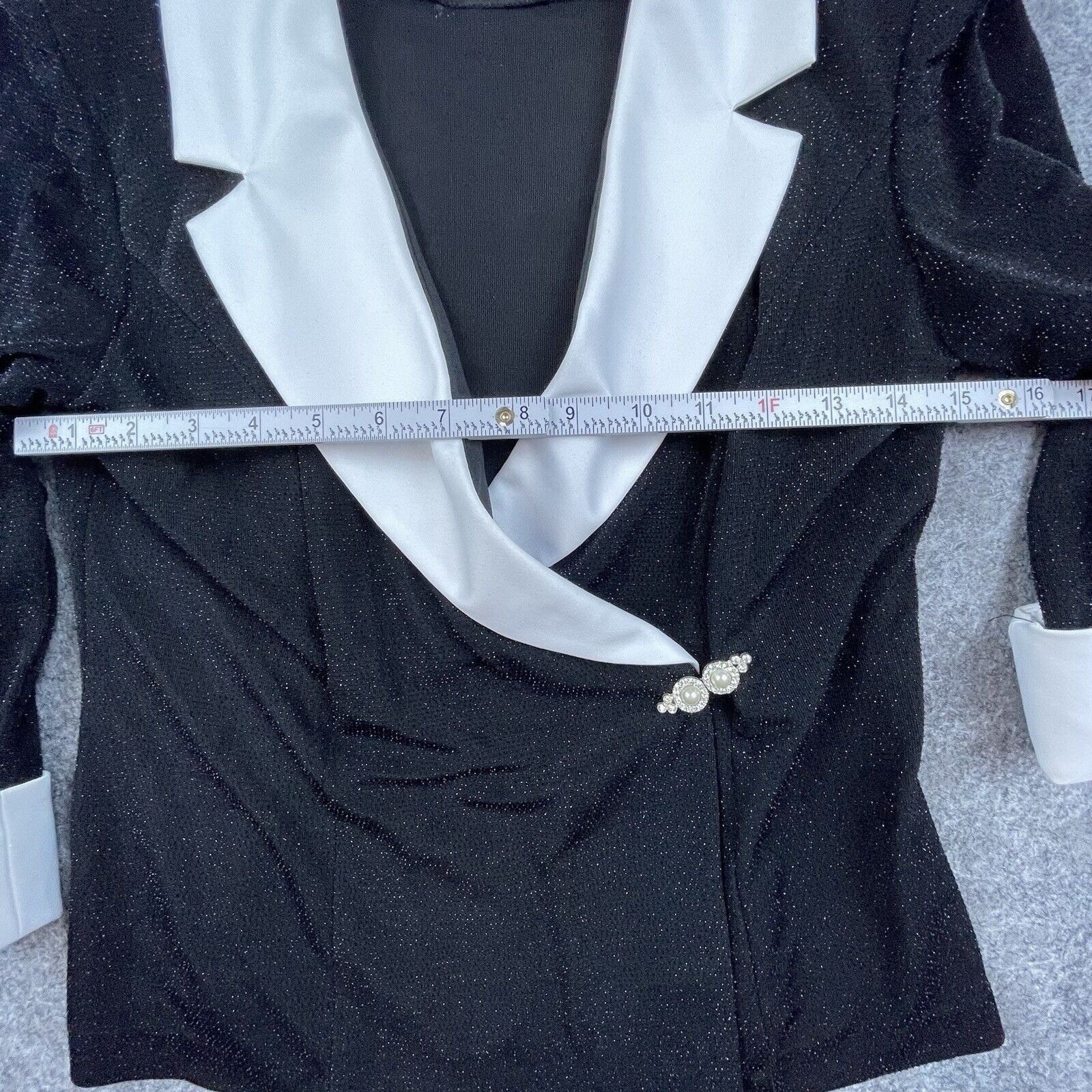 Alex Evenings Alex Evenings Blazer Womens PM White Satin Lapel Sparkle Size M / US 6-8 / IT 42-44 - 5 Thumbnail