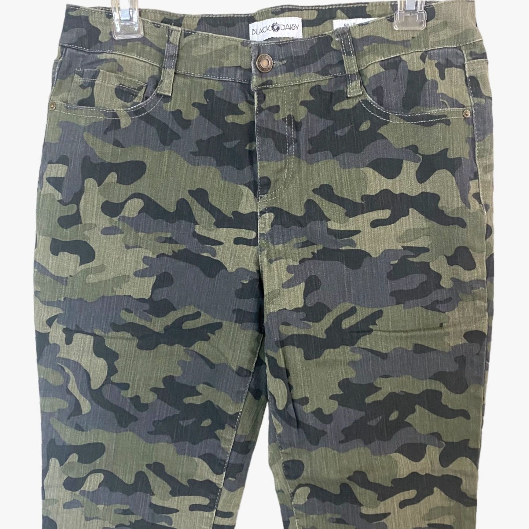 Vintage Black Daisy Billie Skinny Camouflage Jeans Womens 30 Army Green Mid-Rise Raw Hem Size 30" / US 8 / IT 44 - 5 Thumbnail
