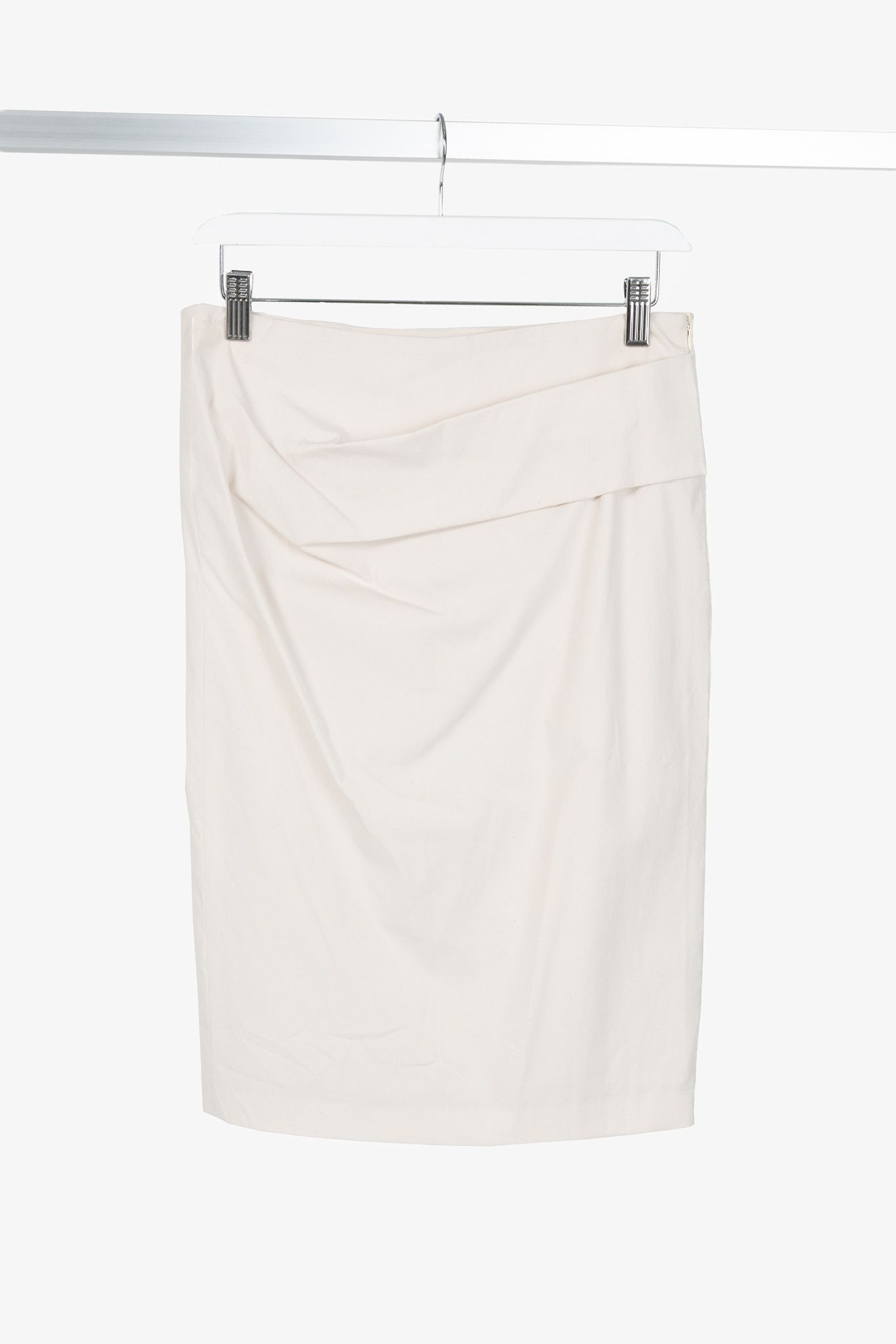 Brunello Cucinelli Brunello Cucinelli Ivory Pleated-Waist Cotton Pencil Skirt Size 27" / US 4 / IT 40 - 1 Thumbnail