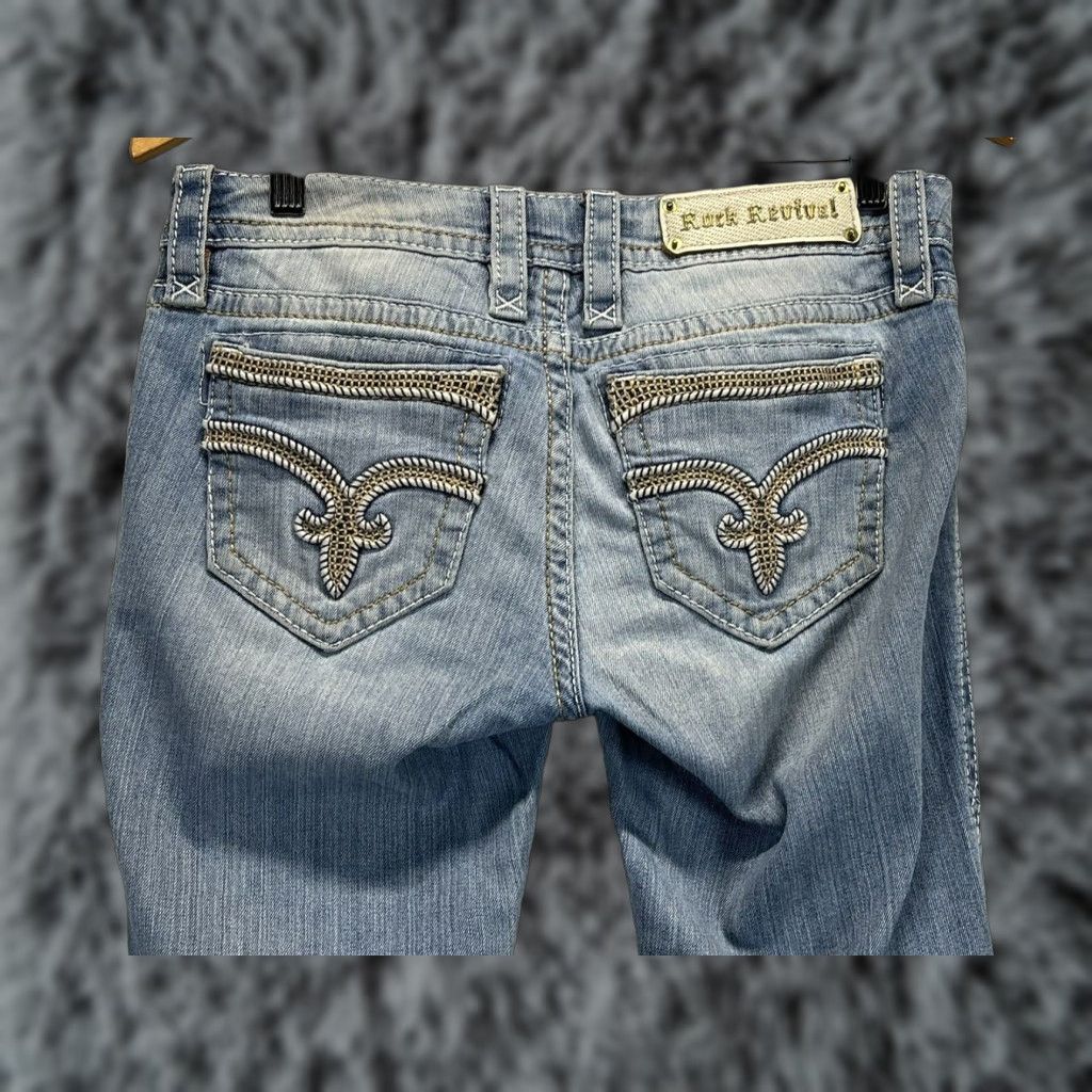 Vintage Rock Revival Bootcut Jeans Womens Low Rise Embroidered Blue Sz 27 Size 27" / US 4 / IT 40 - 1 Thumbnail