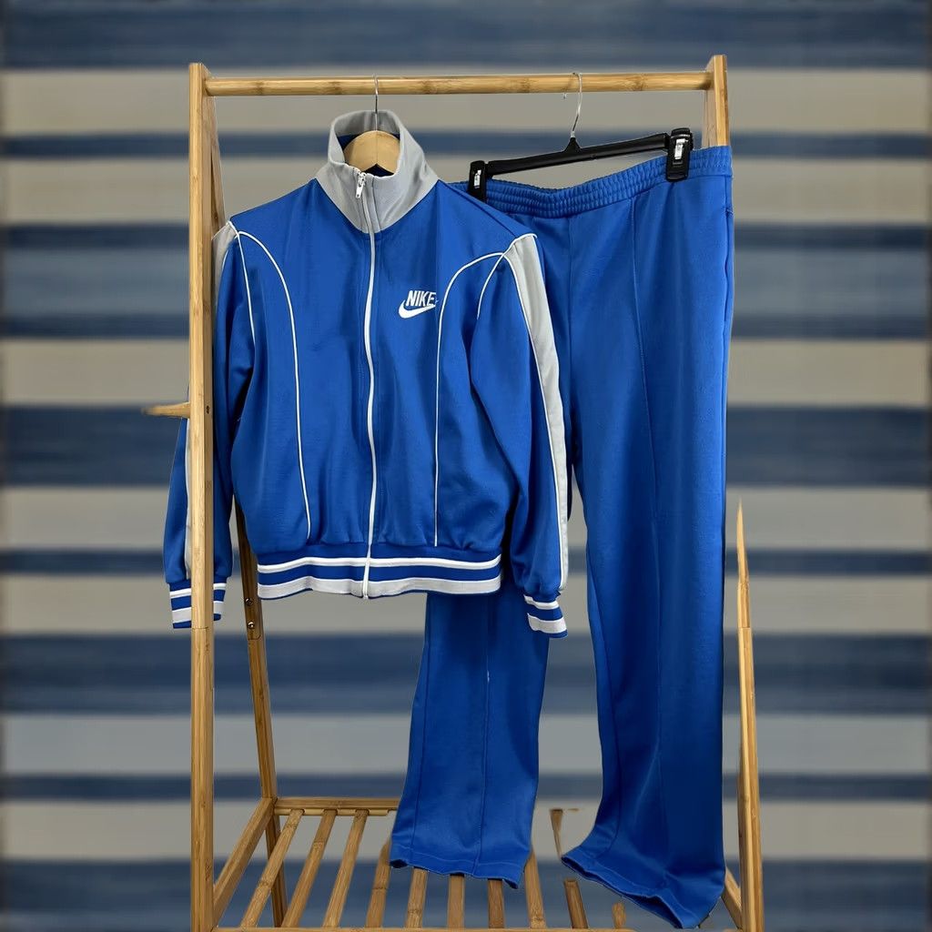 Nike Nike RARE VTG 80s Blue Trim Tracksuit Jacket Pants Set M Men Activewear 2 Piece 80s Nike Tracksuit Size 40R - 1 Thumbnail