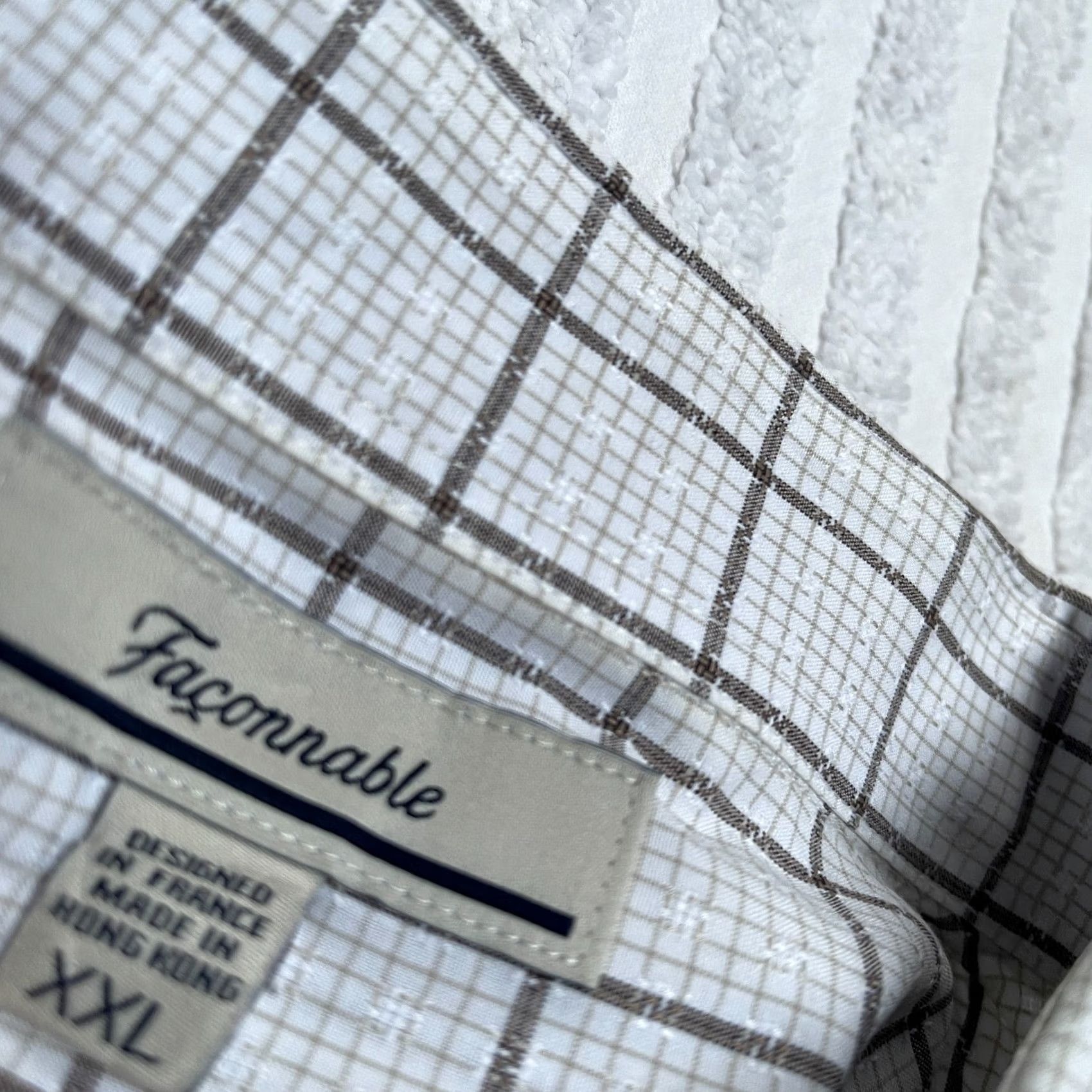 Faconnable Façonnable Shirt Button-Up Long Sleeve XXL White/Tan Micro Check Cotton Size US XXL / EU 58 / 5 - 3 Thumbnail