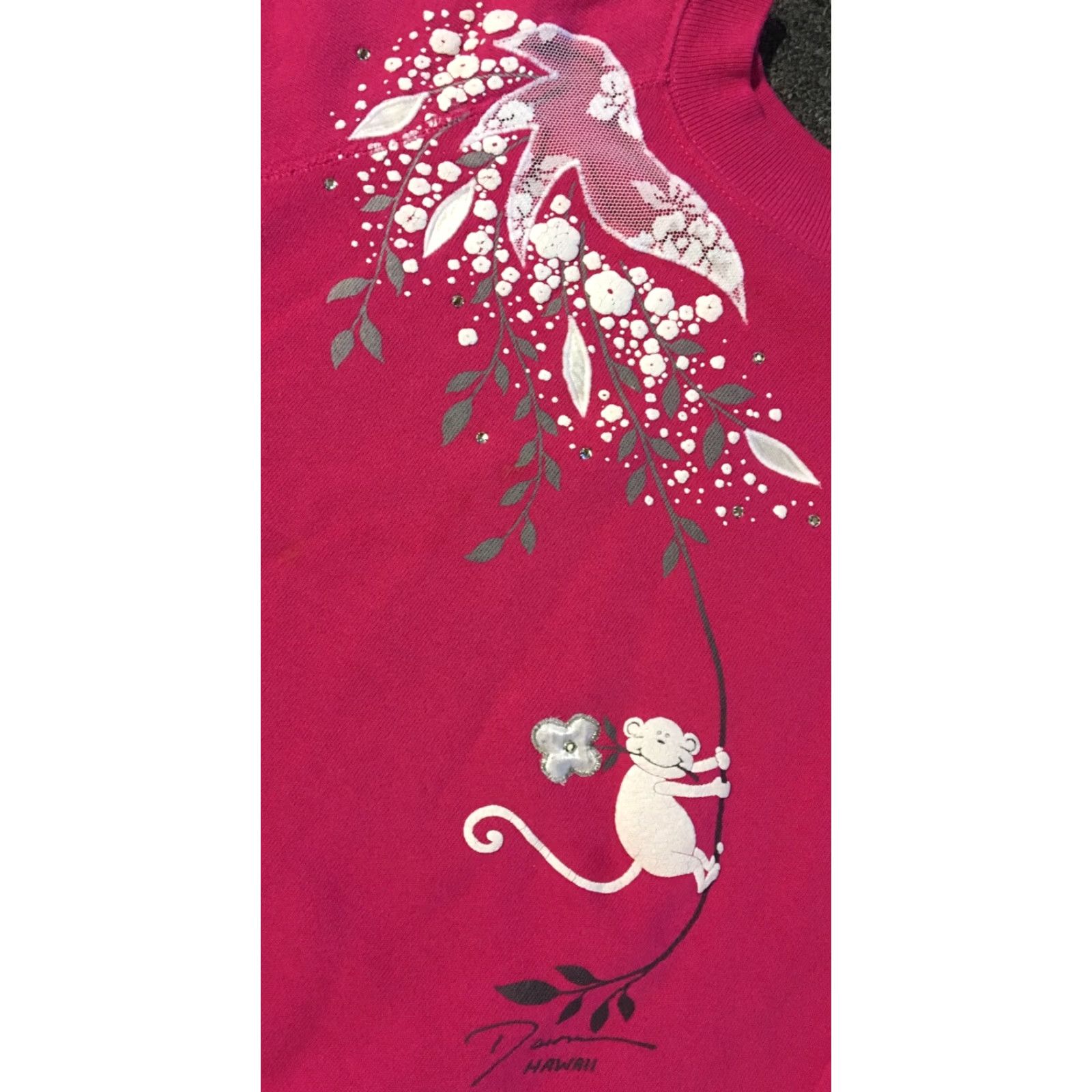 Vintage VINTAGE Sweatshirt 80s Hawaii Monkey Flowers S USA Beach Surf Art Nature Pink Mens Small 90s US Vintage American Vintage Pullover Shirt Hoodie? Size US S / EU 44-46 / 1 - 2 Thumbnail