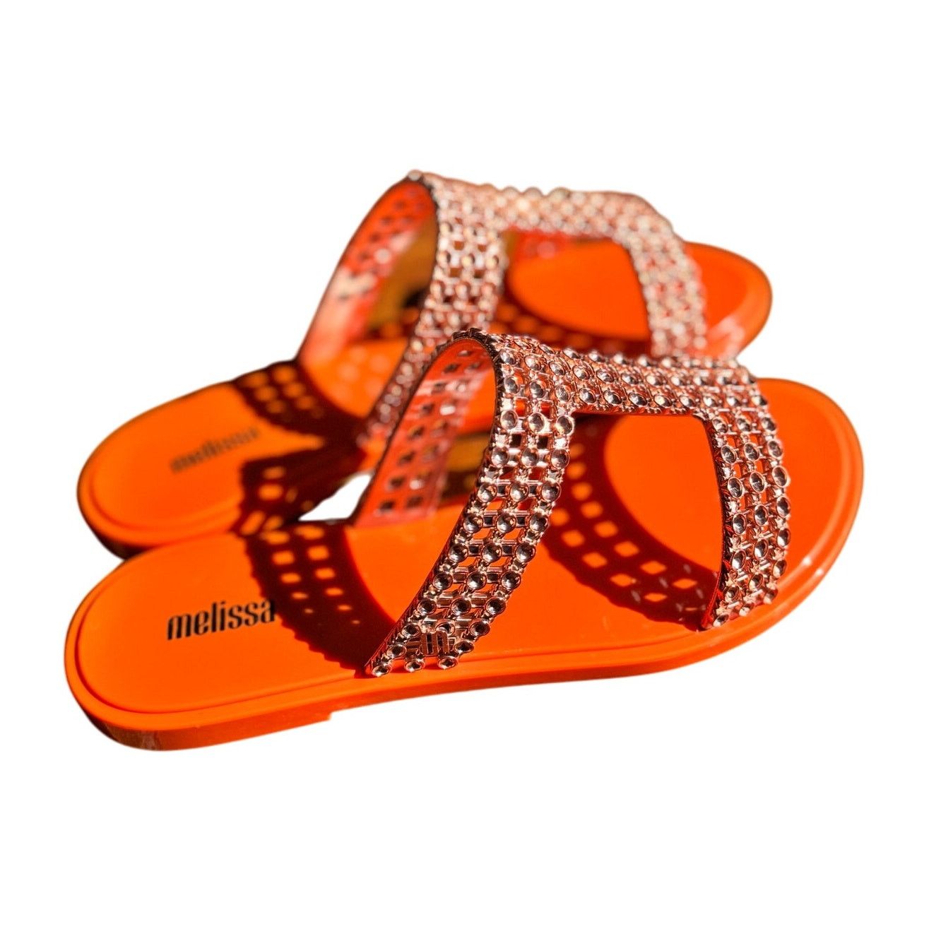 Melissa Melissa Slide Sandals with Crystals | Size 6 | Bright Orange Size US 6 / IT 36 - 1 Thumbnail