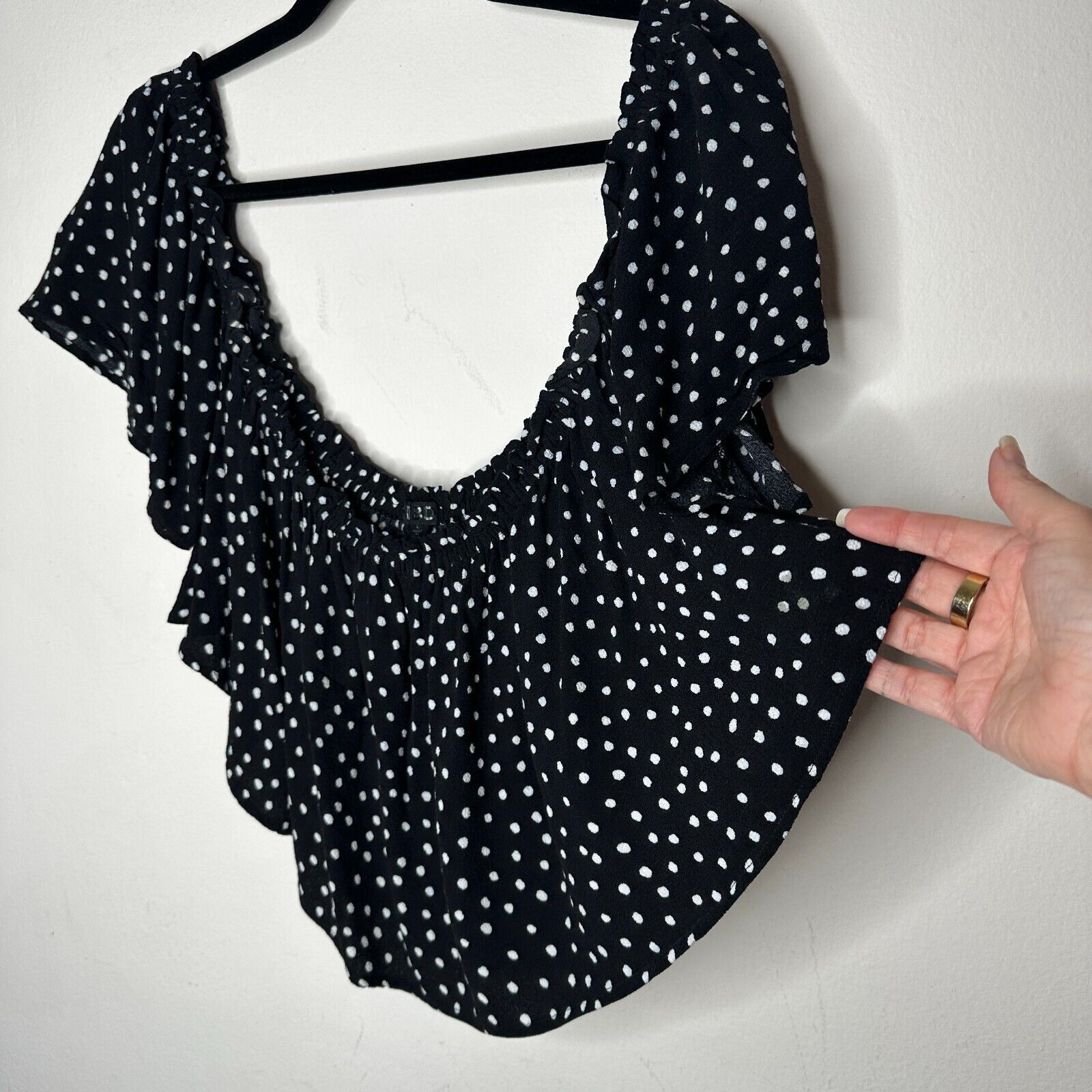 REVOLVE Revolve NBD Black White Dot Off-Shoulder Ruffled Blouse L Size L / US 10 / IT 46 - 3 Thumbnail