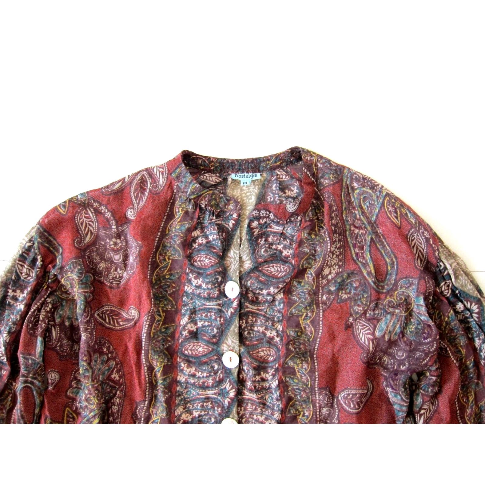 Pinko Nostalgia Blouse 100% Rayon Sheer Pink Green Floral Button Down Long Sleeve M Womens Vintage Size M / US 6-8 / IT 42-44 - 4 Thumbnail