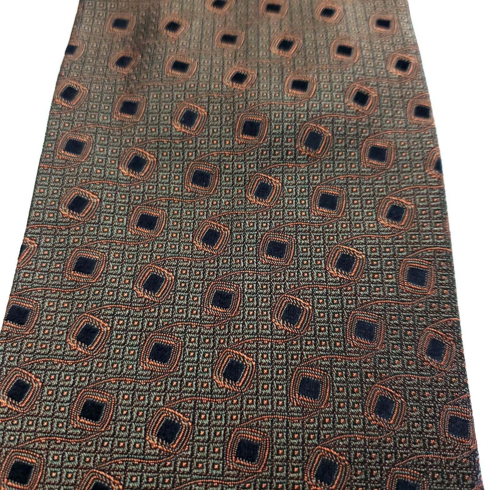 Joseph Abboud Joseph Abboud Green Brown Woven Abstract Geometric Wide Silk Size ONE SIZE - 2 Thumbnail
