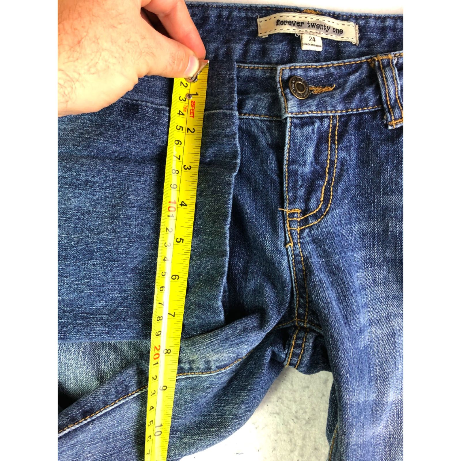 Forever 21 Forever 21 Mid Rise Bootcut Juniors Size 24 Dark Wash Blue Denim Jeans Hemmed Size 42" / US 20 - 6 Thumbnail