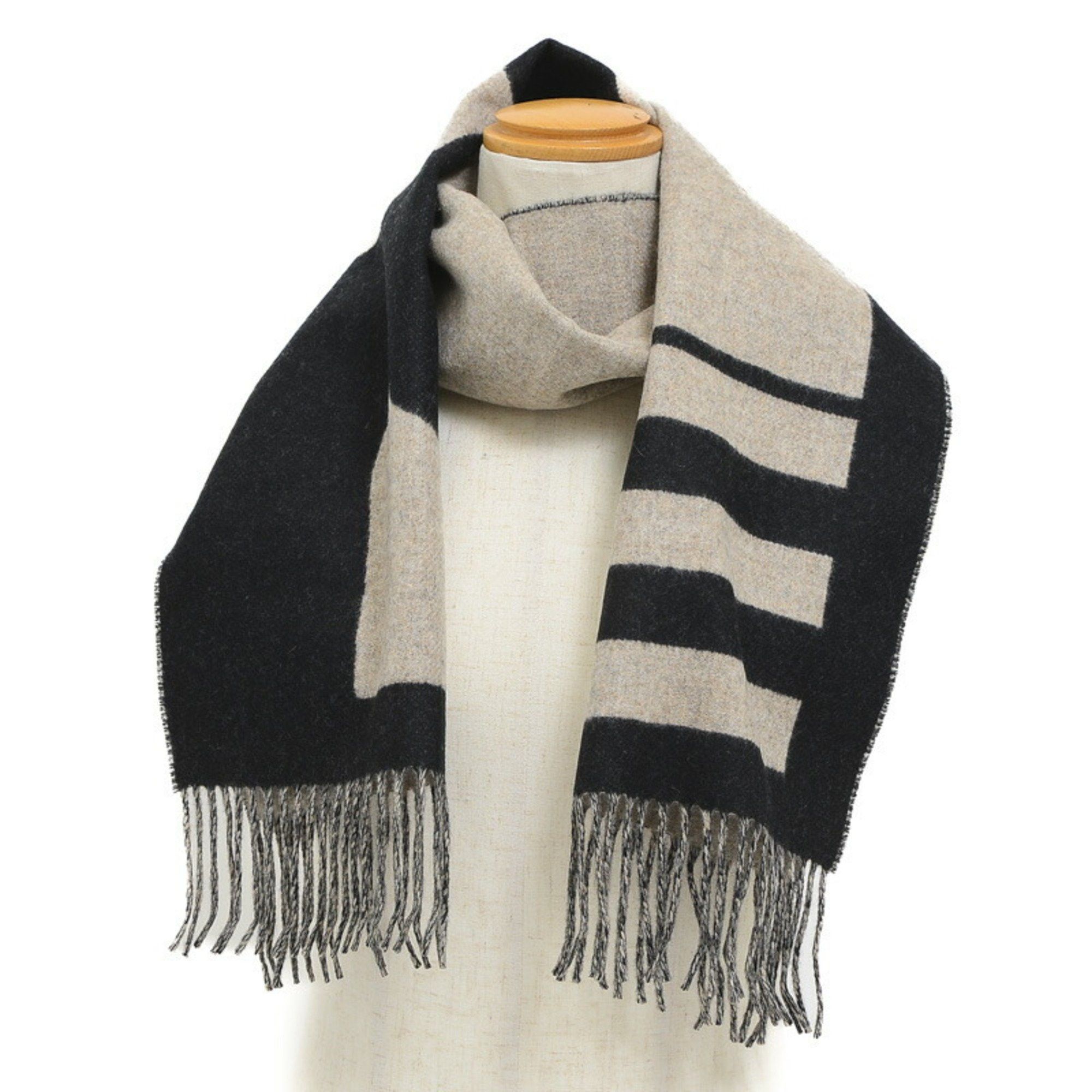 image of Hermes Love Story Scarf Beige Cine 100% Cashmere 30X140 in Black, Women's