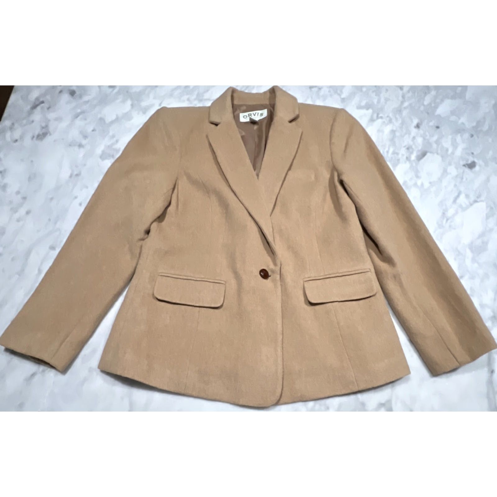 Orvis Orvis Camel Hair Jacket Women’s 12 Lined Polyester Leather Button Fitted Short Size 34" / US 12 / IT 48 - 2 Thumbnail