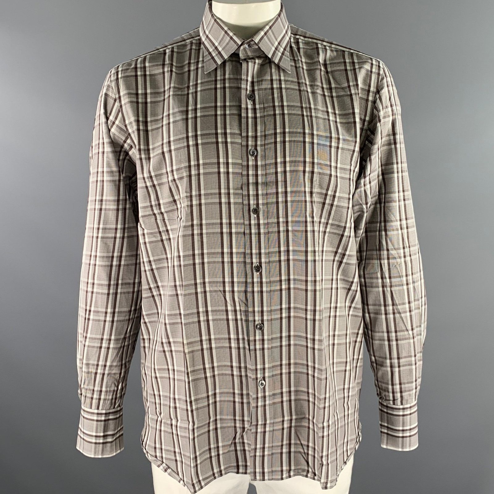 Tom Ford TOM FORD Size XL Brown Plaid Cotton Long Sleeve Shirt Size US XL / EU 56 / 4 - 1 Thumbnail