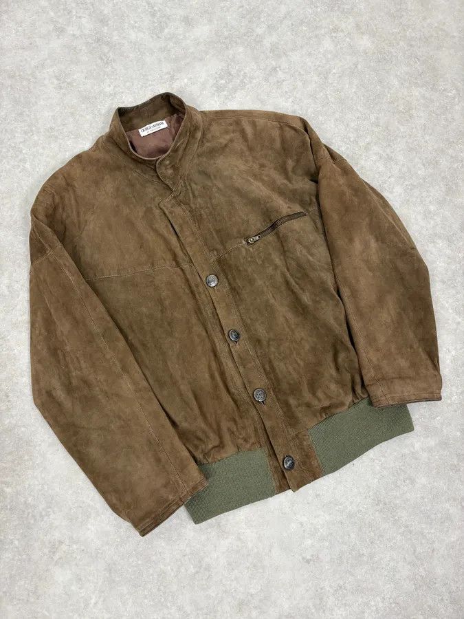 Armani Collezioni 2000s Giorgio Armani Le Collezioni Brown Suede Buttoned Leather Jacket Size US XS / EU 42 / 0 - 4 Thumbnail