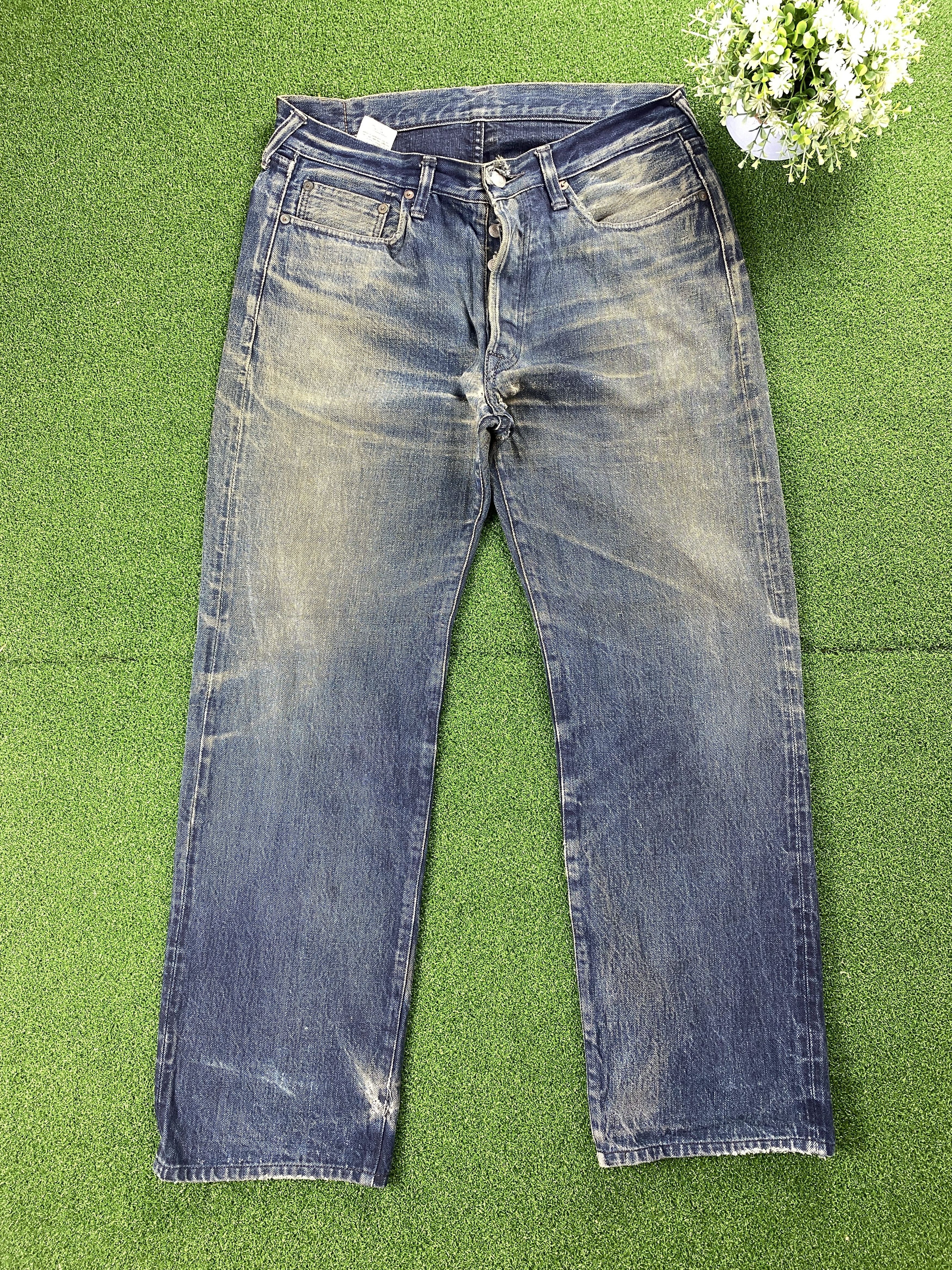 Vintage 💢 Selvedge Vintage R Faded Blue Jeans CP0079 Size US 33 - 1 Thumbnail