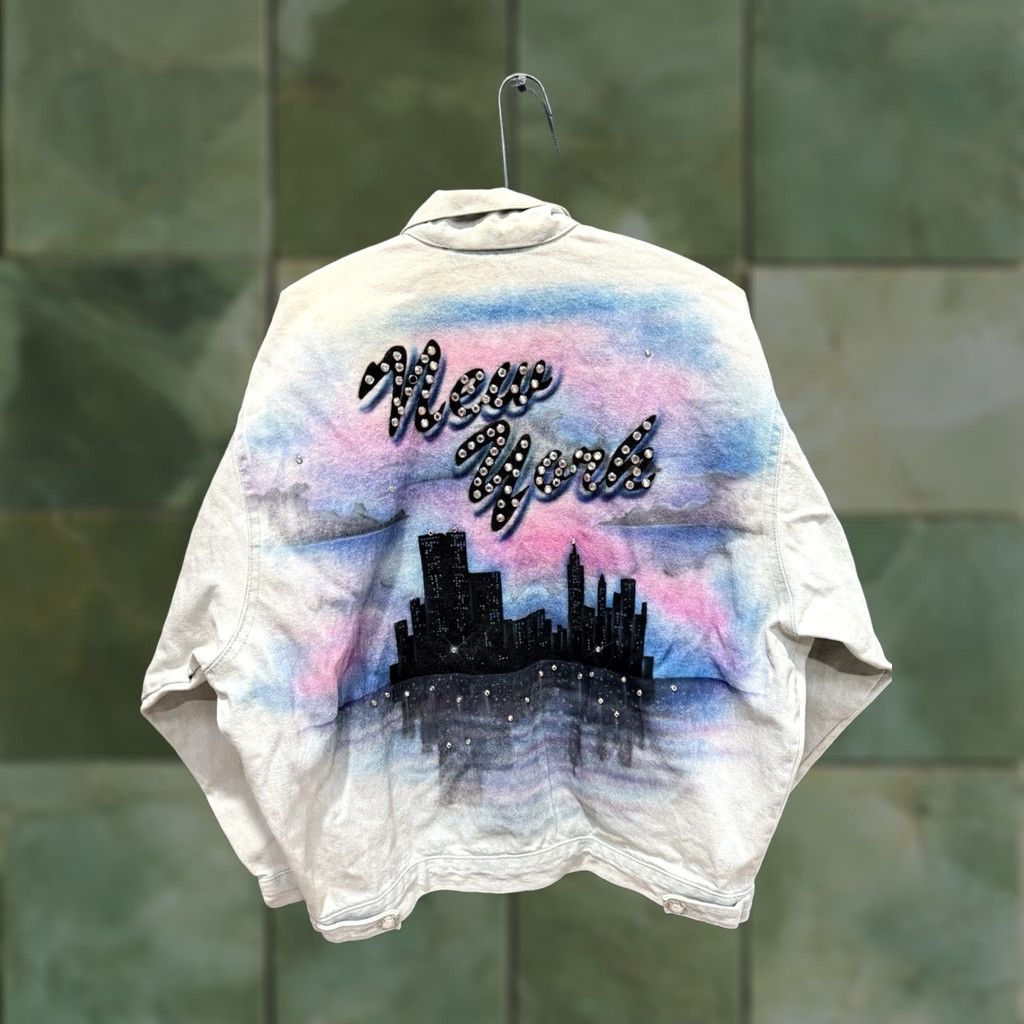 Denime VINTAGE Gonzo York City Skyline Airbrush Denim Jacket, 80s, Women XL, Blue, Denim, Jacket, 80s, Womens, York City Skyline, Basic Jacket, Vintage 80s Size 40" / US 18 - 1 Thumbnail