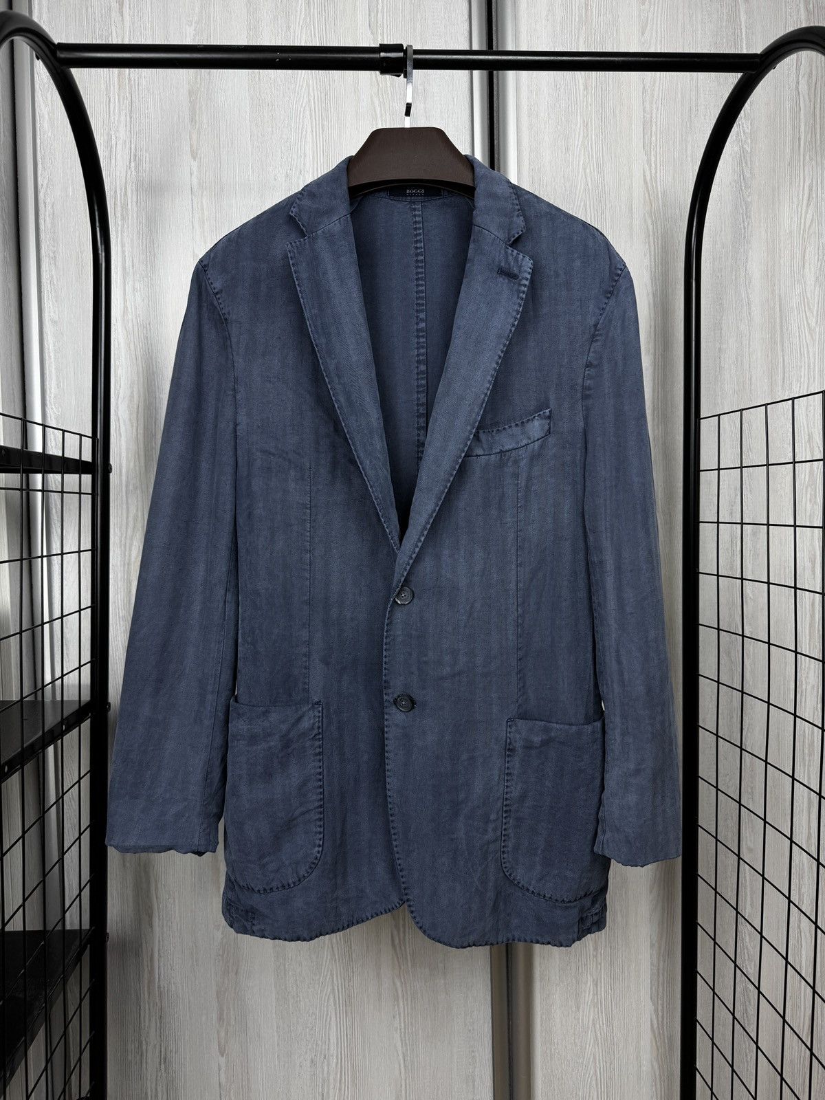 Boggi Boggi Milano blue striped stone washed linen blend blazer Size 42R - 1 Thumbnail