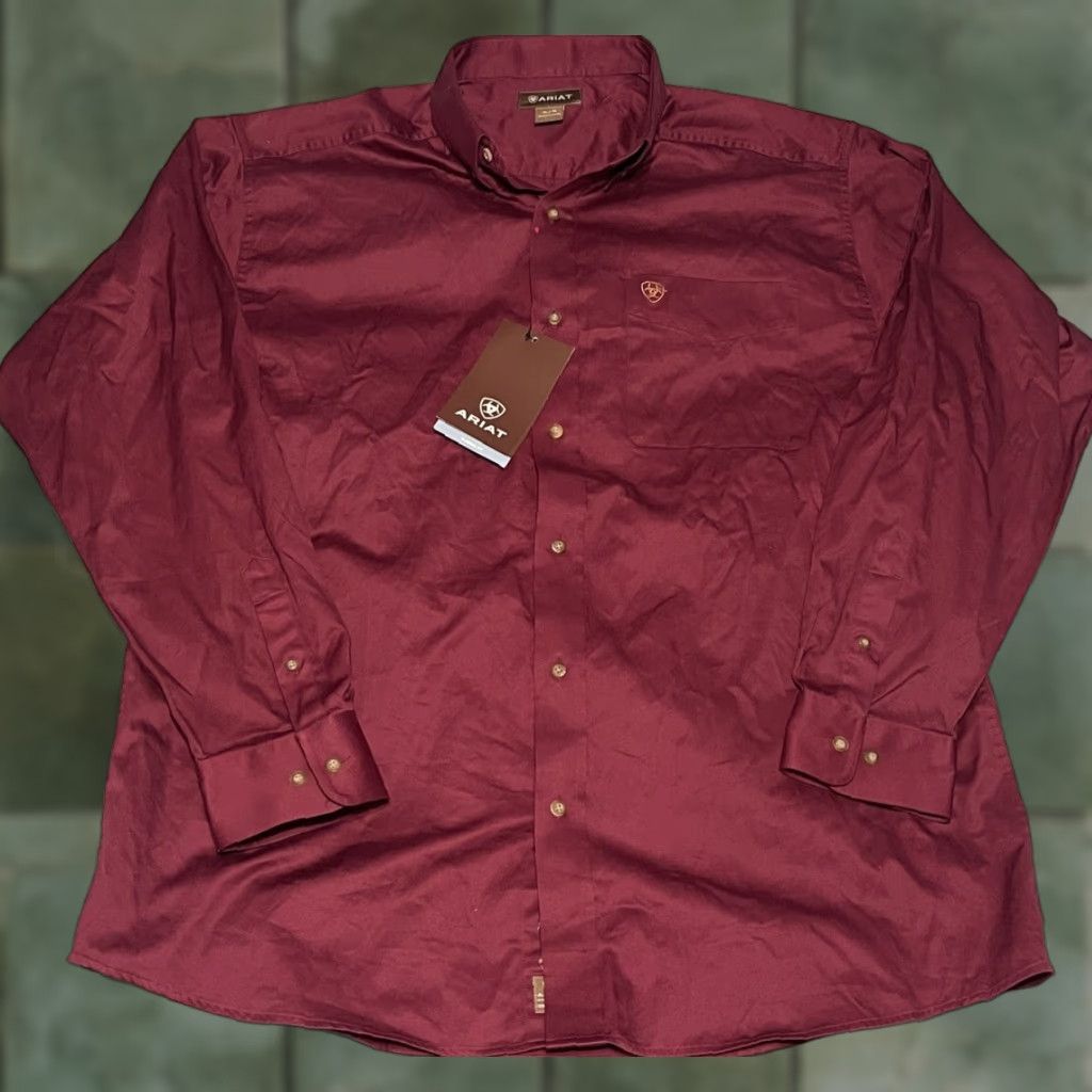 Ariat Ariat Western Button-Up Shirt XL Men Burgundy Long Sleeve Easy Care Casual Size US XL / EU 56 / 4 - 1 Thumbnail