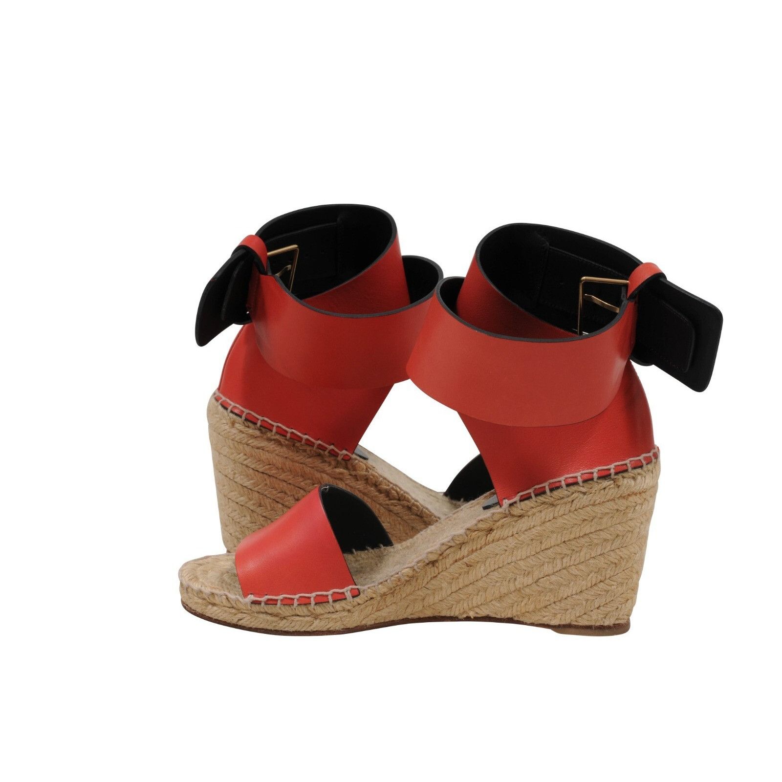 Celine Espadrille Sandals Red Leather Wedge Heels Size US 7 / IT 37 - 5 Thumbnail