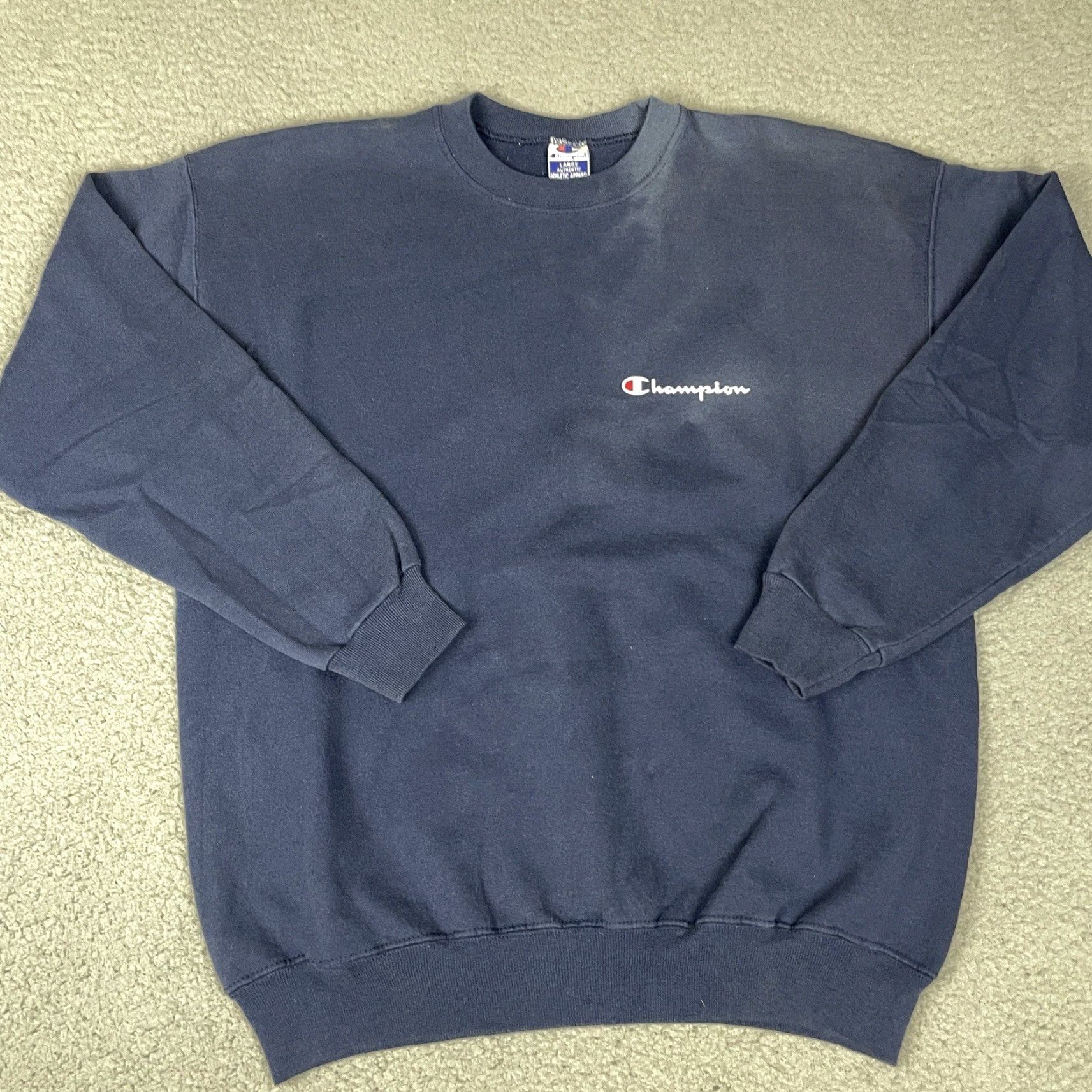 Champion VINTAGE Champion Sweatshirt Adult L Blue Logo 90s Distressed Pullover Mens Size US L / EU 52-54 / 3 - 7 Thumbnail