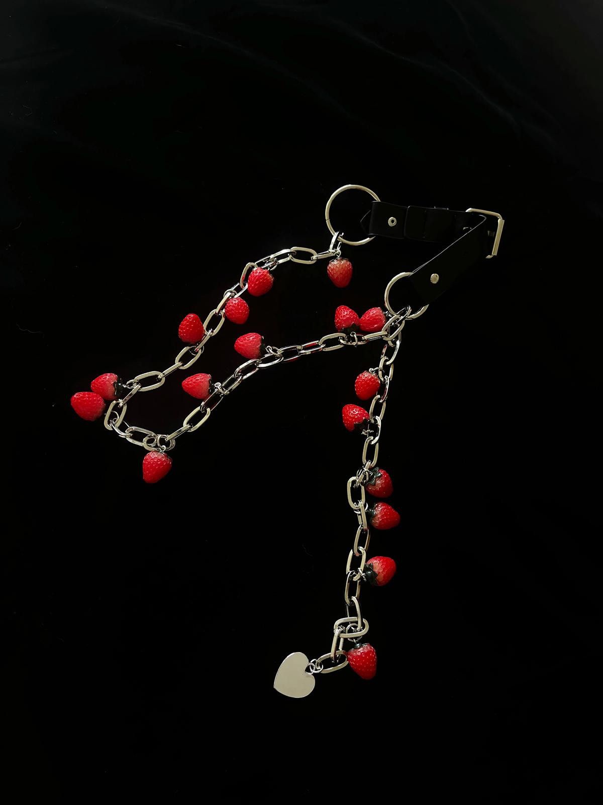 Jewelry Black Chain Belt with Red Pom Pom Charms, Fashion Accessory Size ONE SIZE - 5 Thumbnail