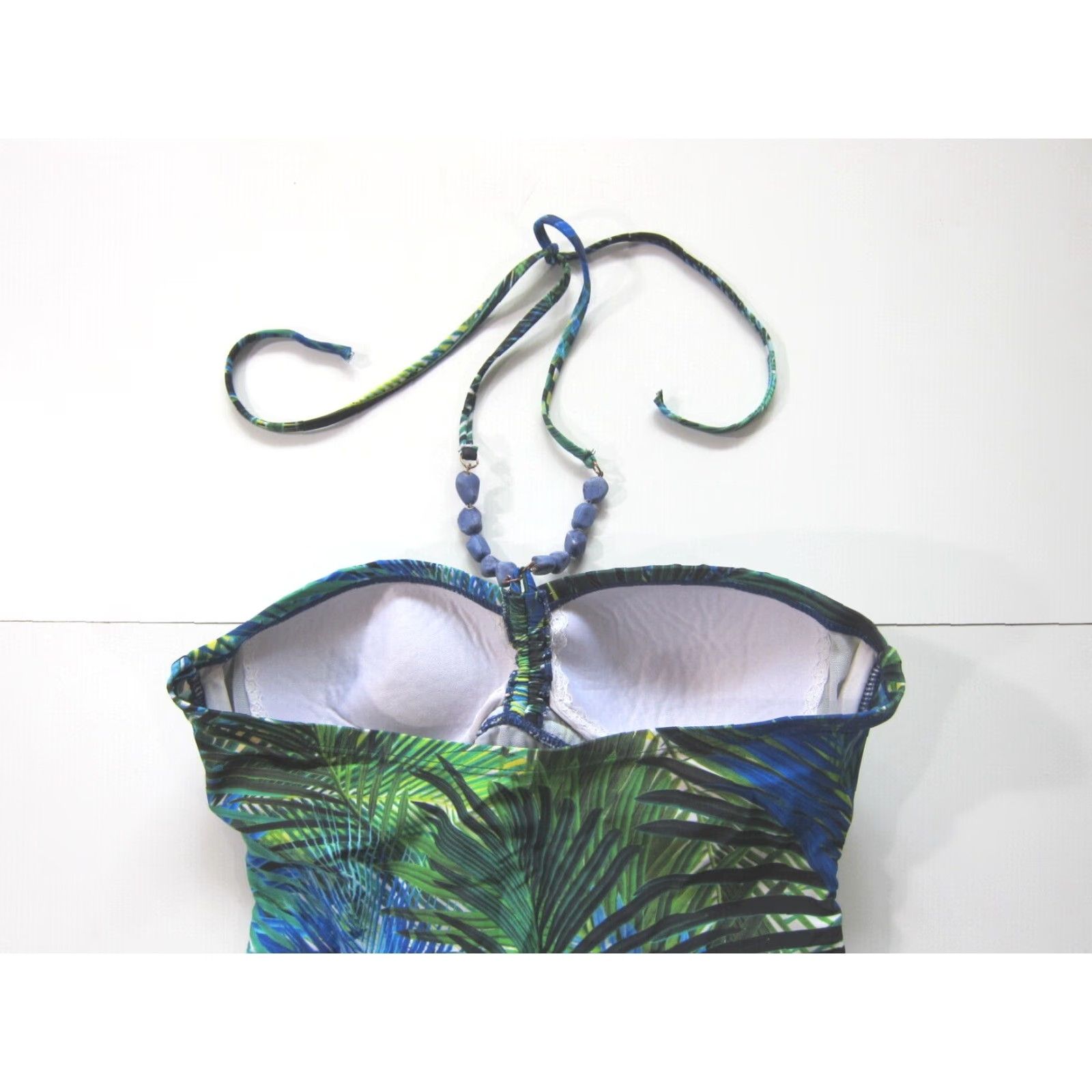 Chaps Chaps Ralph Lauren Green Blue Floral Beaded Halter One Piece Swimsuit Women 8/L Size ONE SIZE - 4 Thumbnail