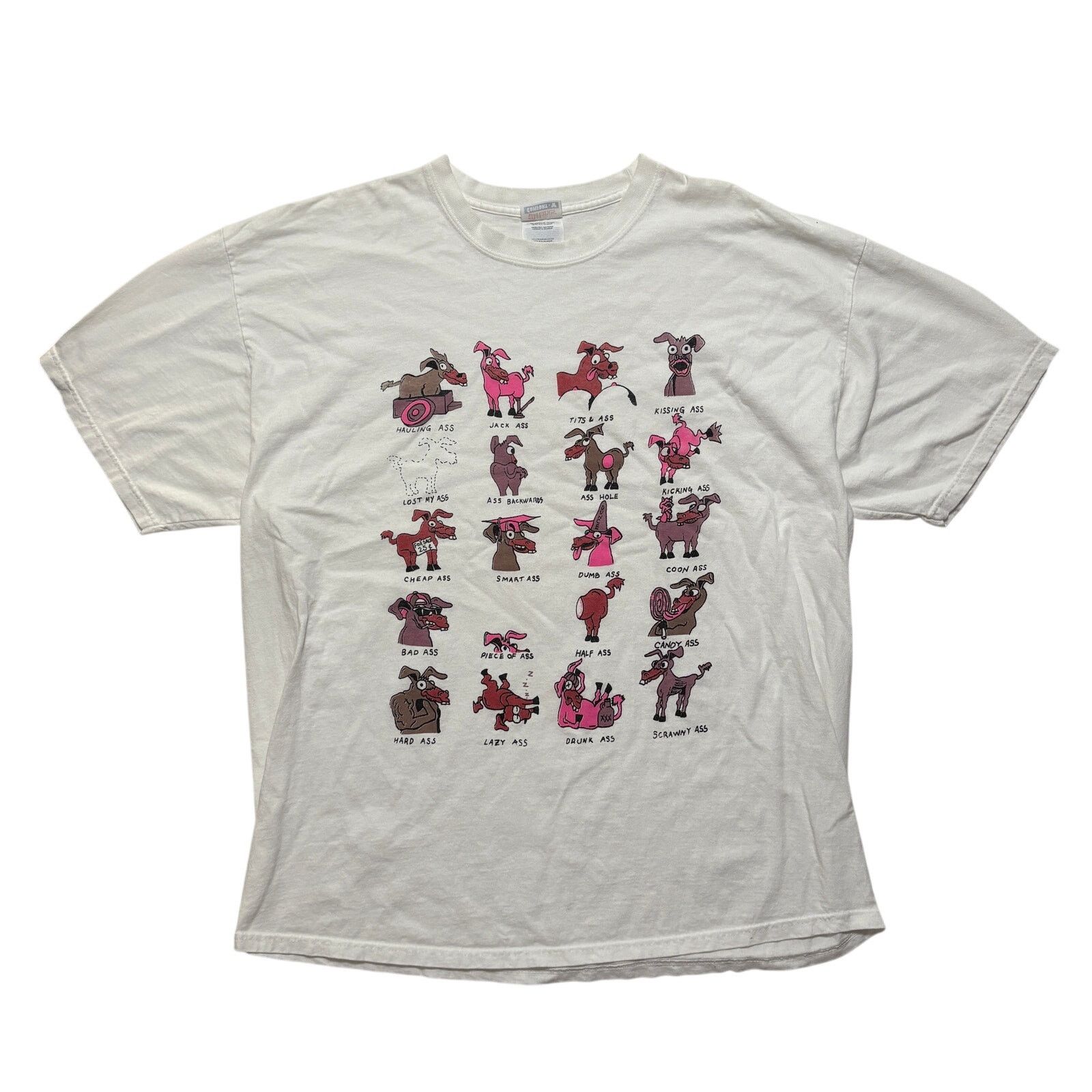 Hanes VTG Y2K 00s Donkey Ass Funny Humor White Graphic T-Shirt XL Size US XL / EU 56 / 4 - 1 Thumbnail