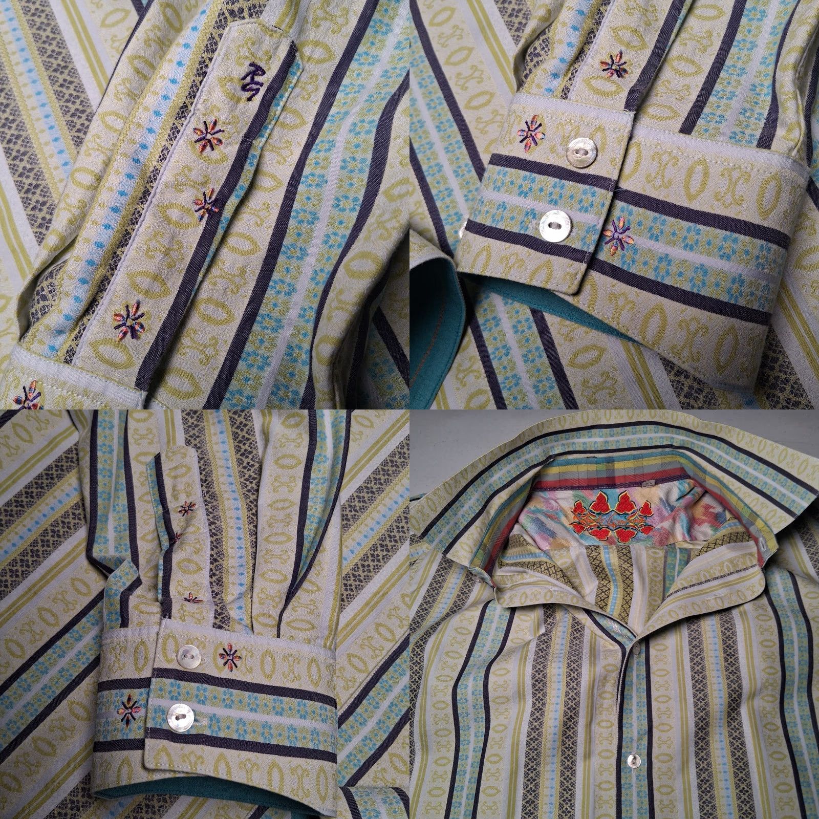 Robert Graham Robert Graham Shirt Men 3XL Blue Floral Long Sleeve Button Up Flip Cuff Silk Trim Collared Spread Pattern: Striped - Big & Tall Mens Apparel Size US XXL / EU 58 / 5 - 9 Thumbnail