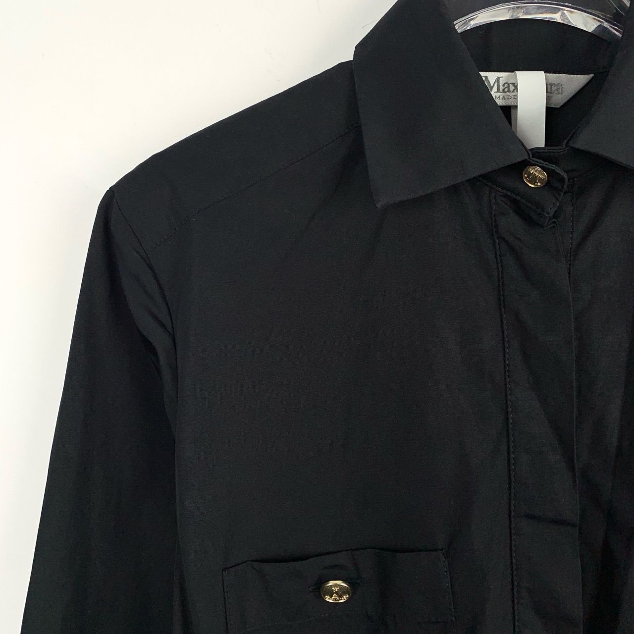 Max Mara Maxmara Black Cotton Long-Sleeve Collared Shirt Dress (Size Size XS / US 0-2 / IT 36-38 - 7 Thumbnail